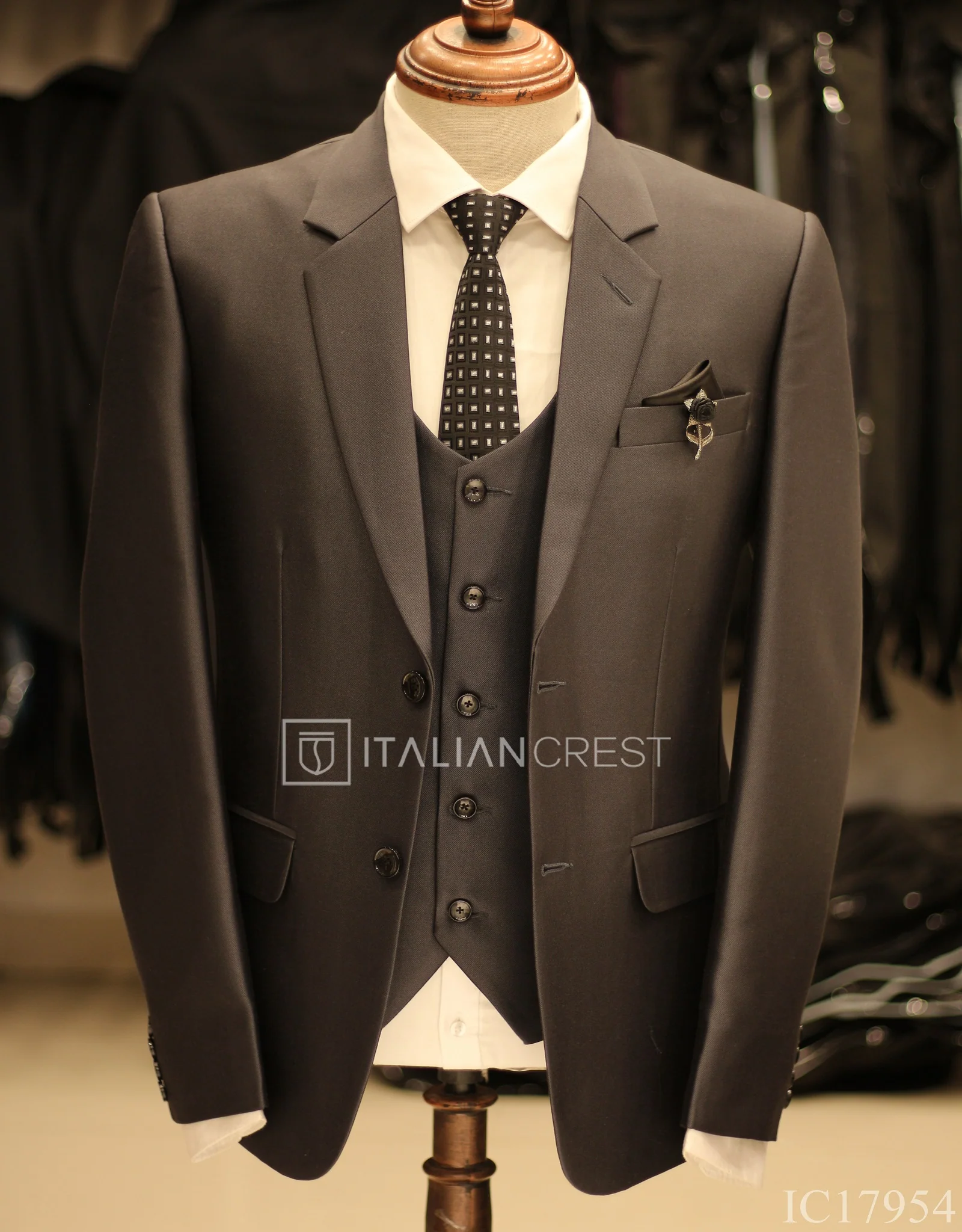 Dark Grey 3-Piece Notch Lapel Suit - Image 3