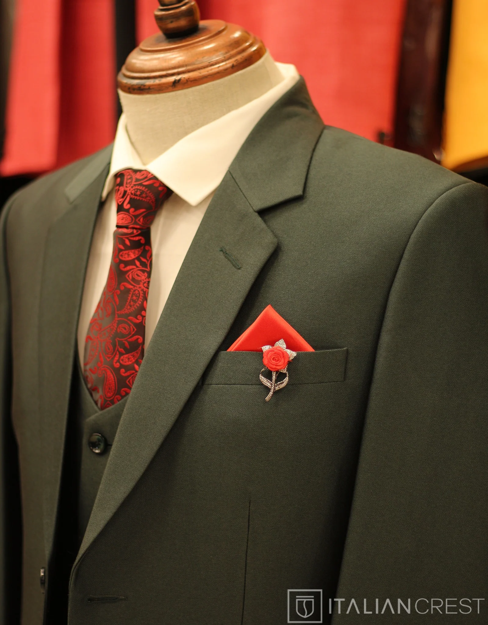 Dark Green 3-Piece Notch Lapel Suit