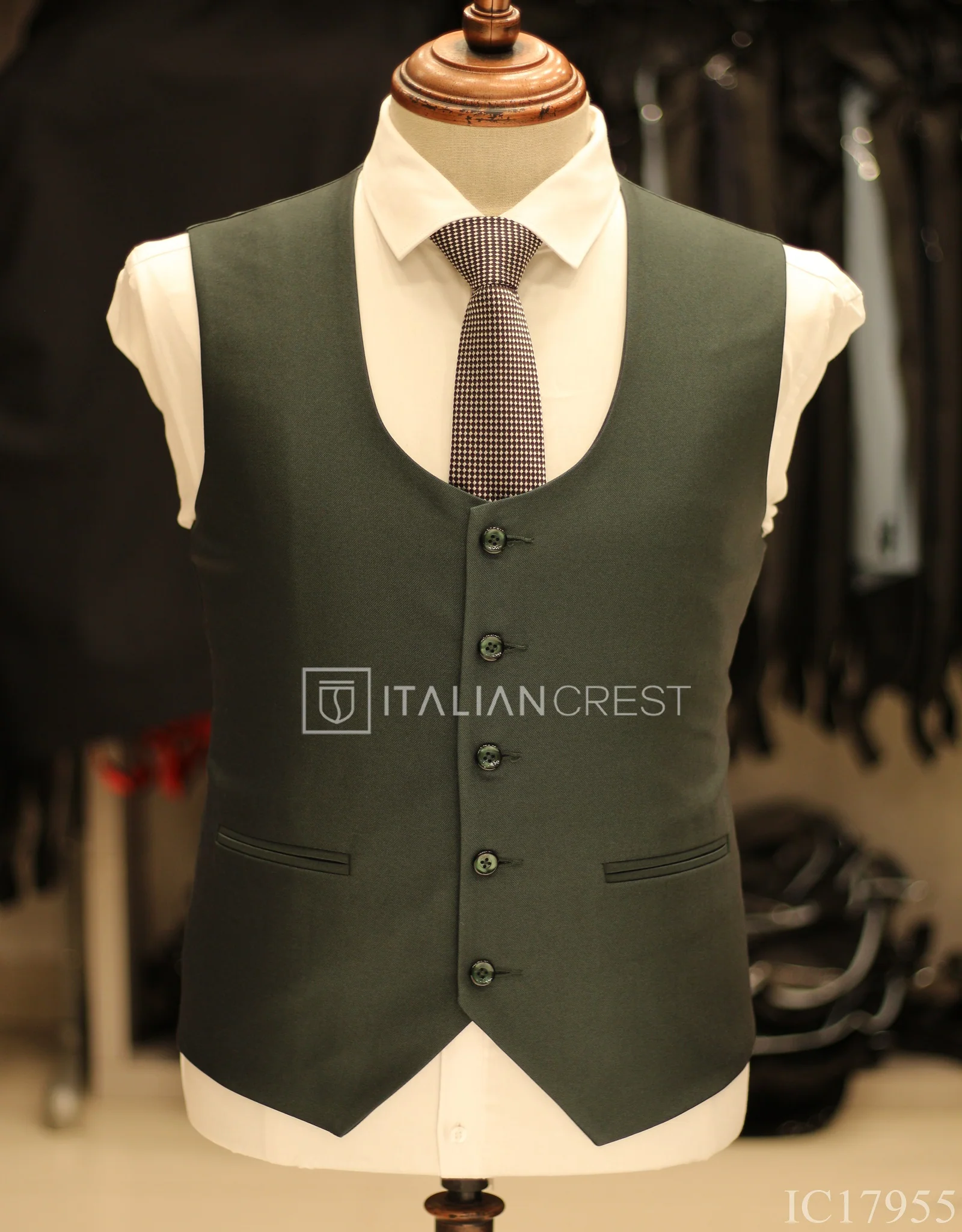 Dark Green 3-Piece Notch Lapel Suit - Image 2