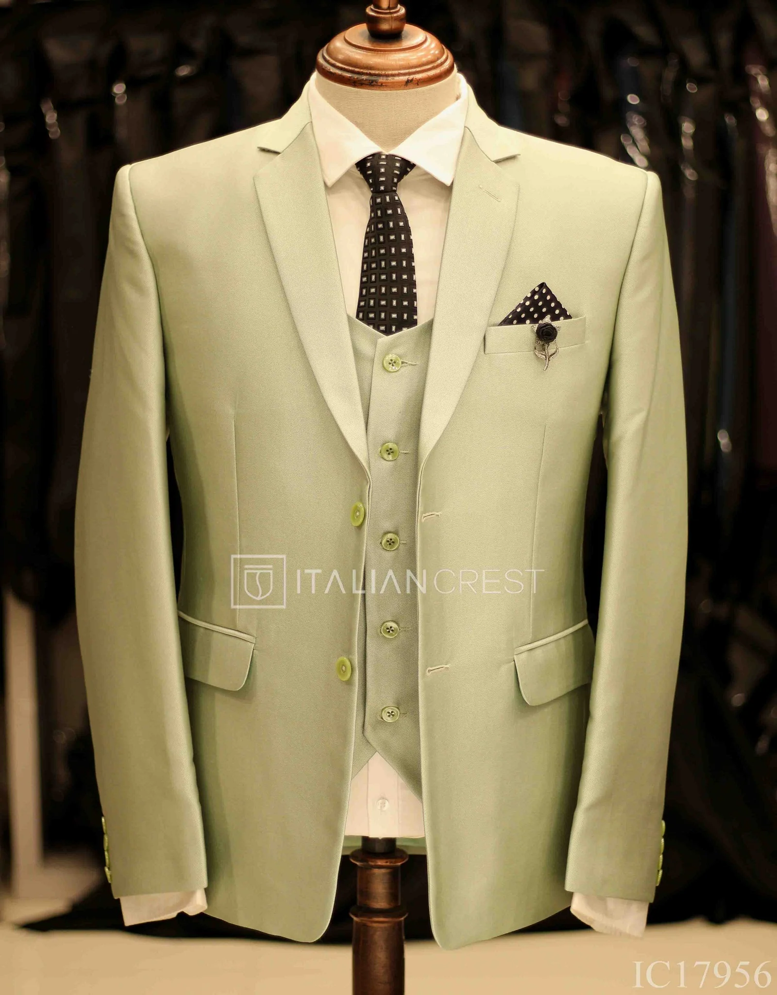 Light Green 3-Piece Notch Lapel Suit - Image 3