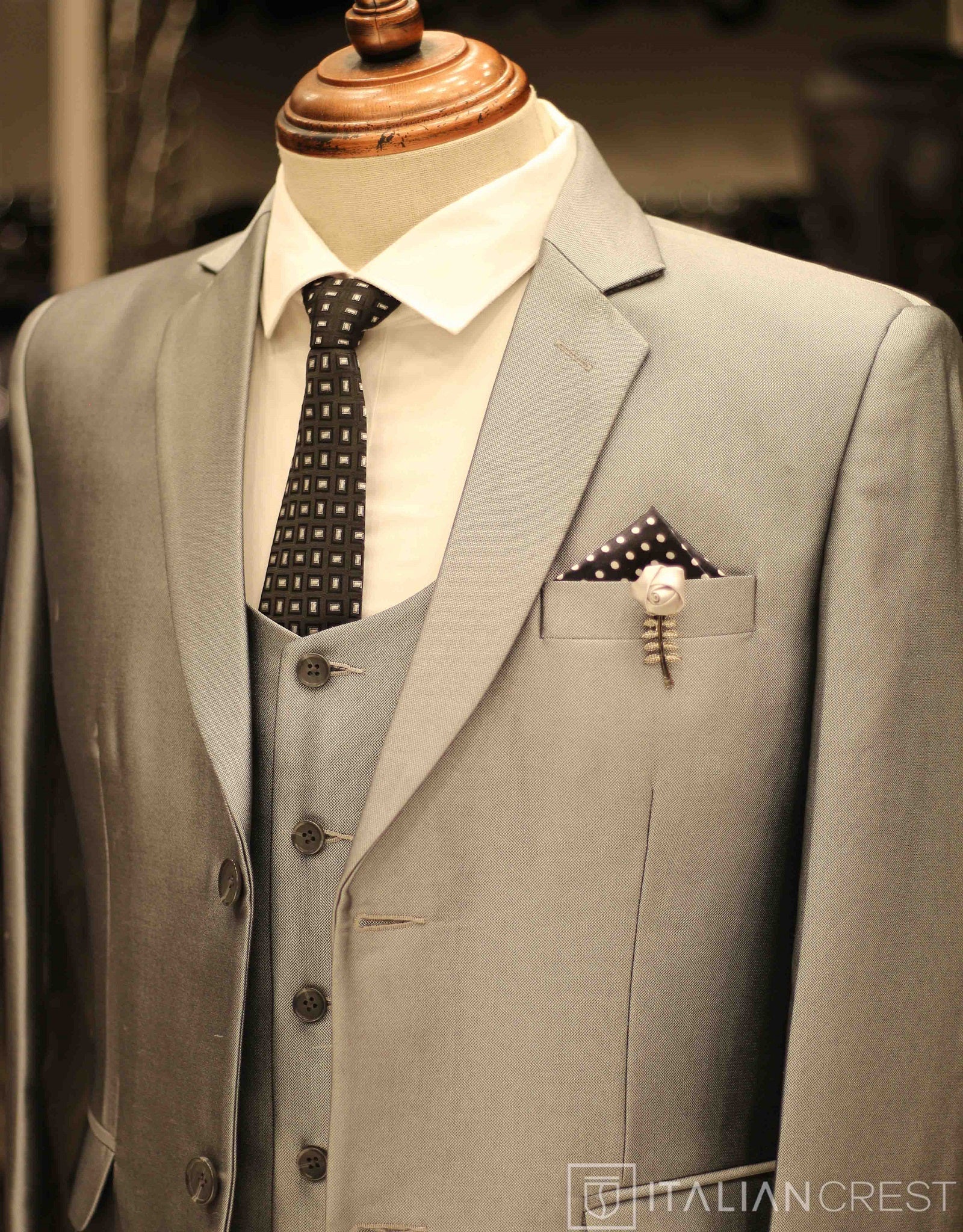 Silver 3-Piece Notch Lapel Suit