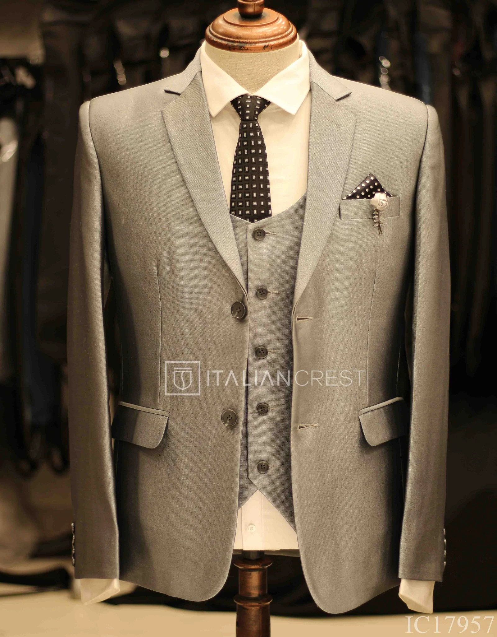 Silver 3-Piece Notch Lapel Suit - Image 3