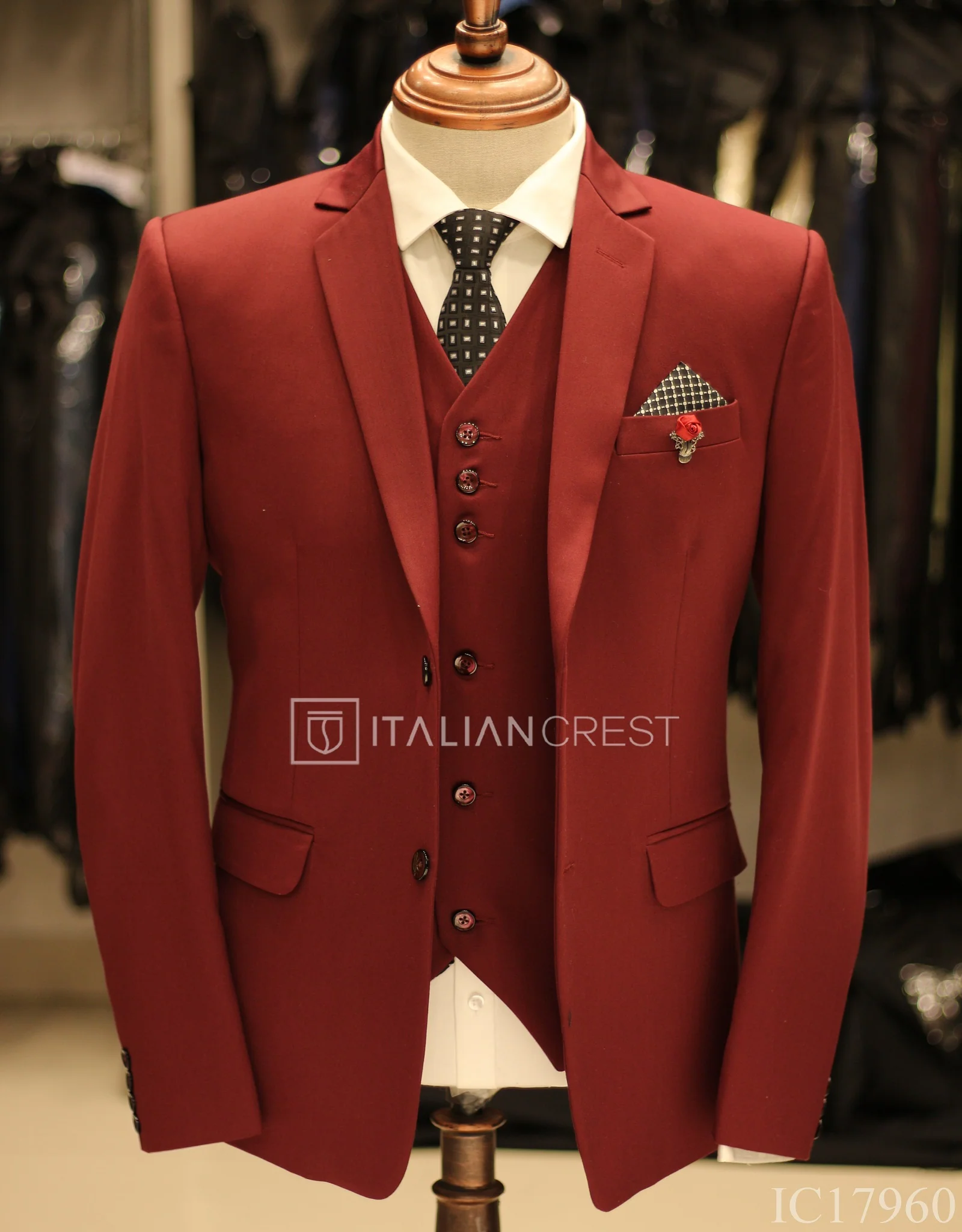 Maroon 3-Piece Notch Lapel Suit - Image 3