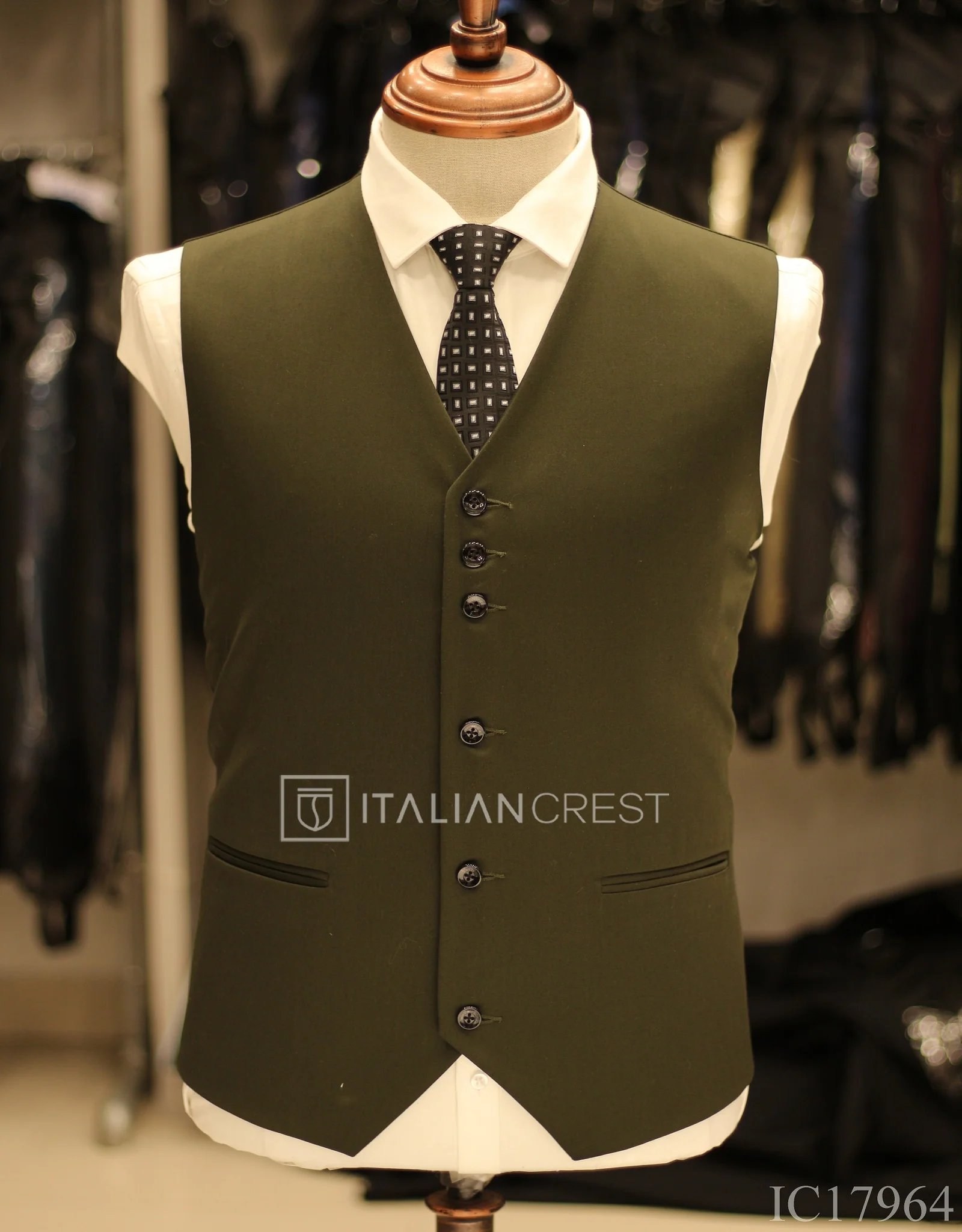 Dark Green 3-Piece Notch Lapel Suit - Image 2