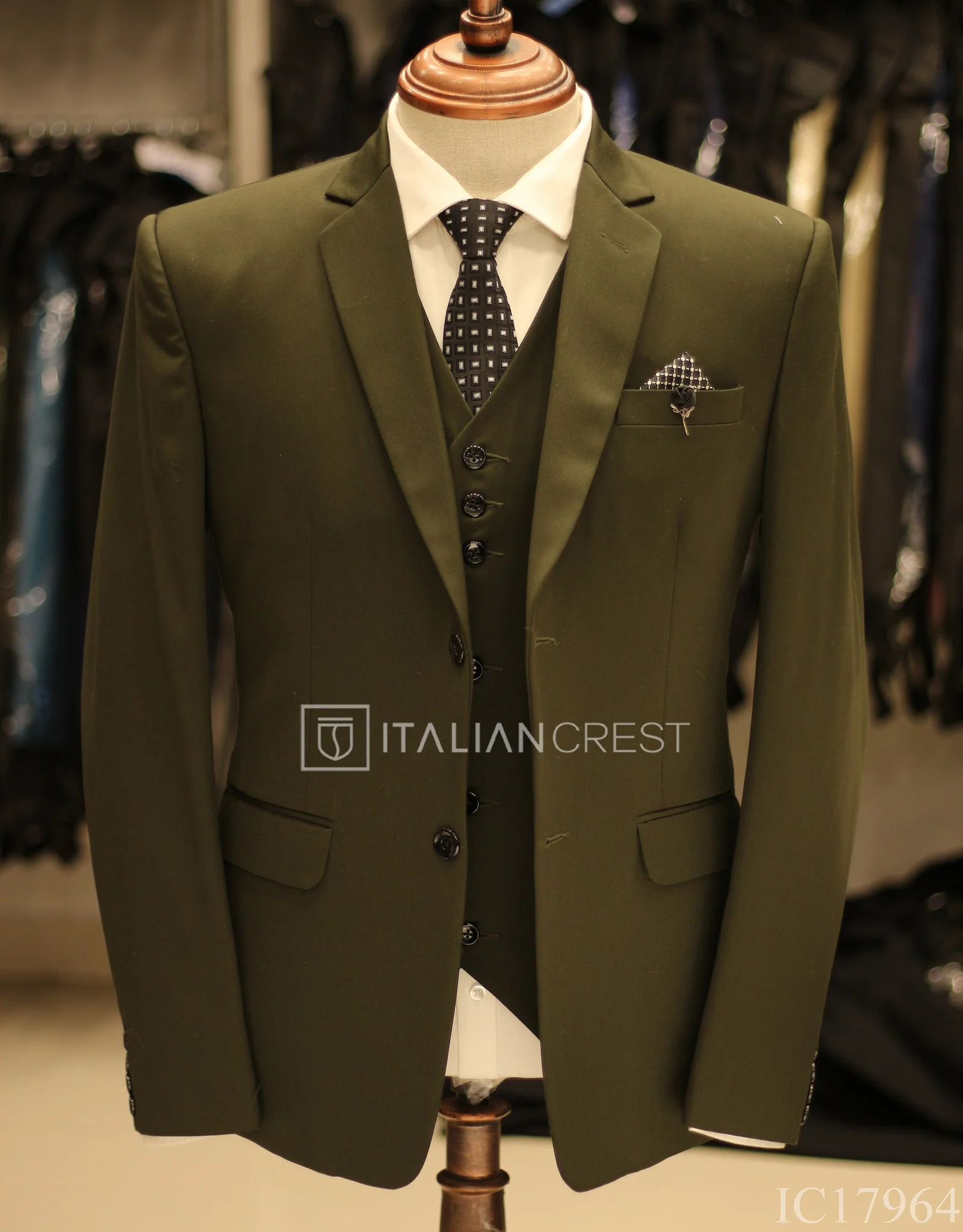 Dark Green 3-Piece Notch Lapel Suit - Image 3