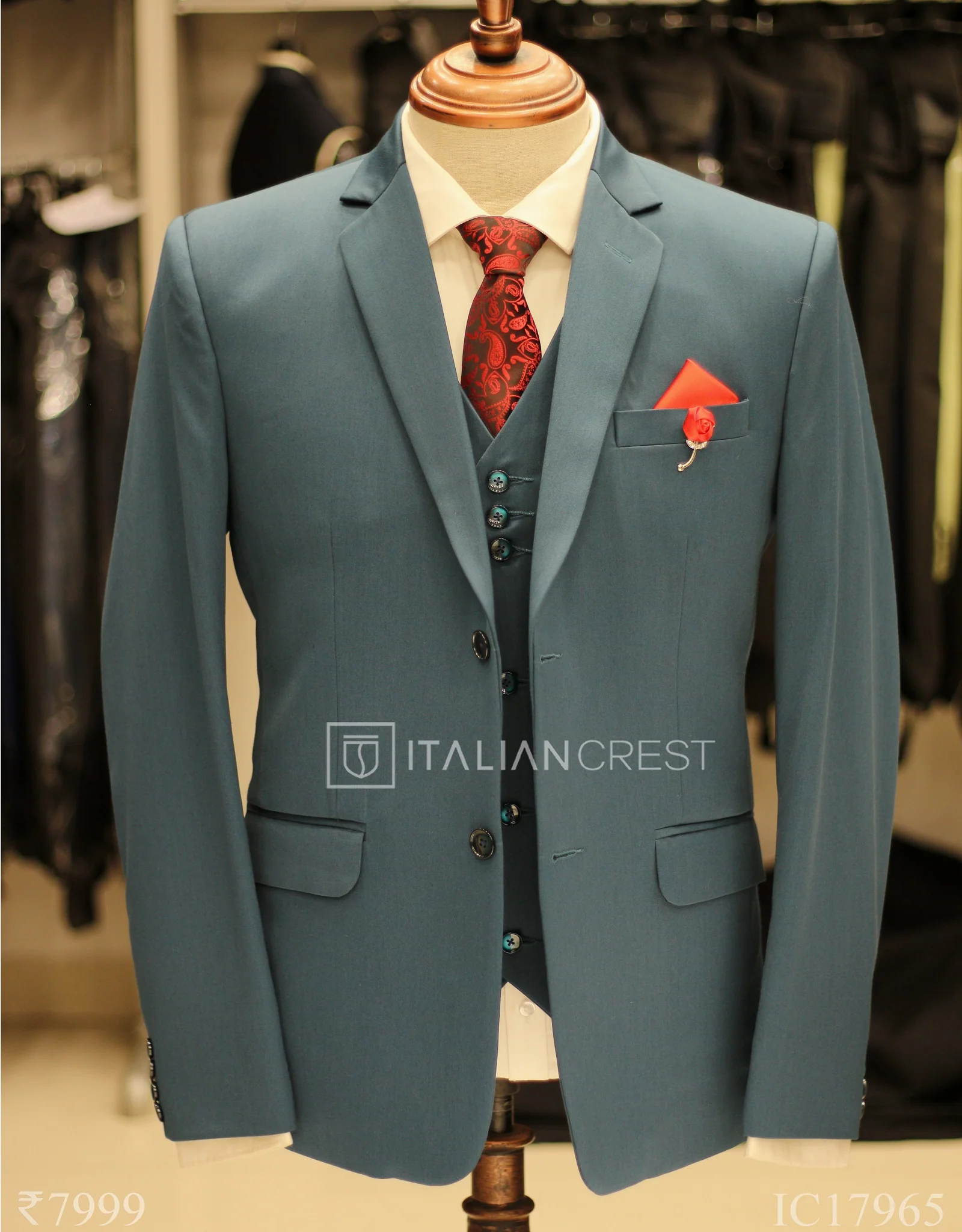 Blue 3-Piece Notch Lapel Suit - Image 3