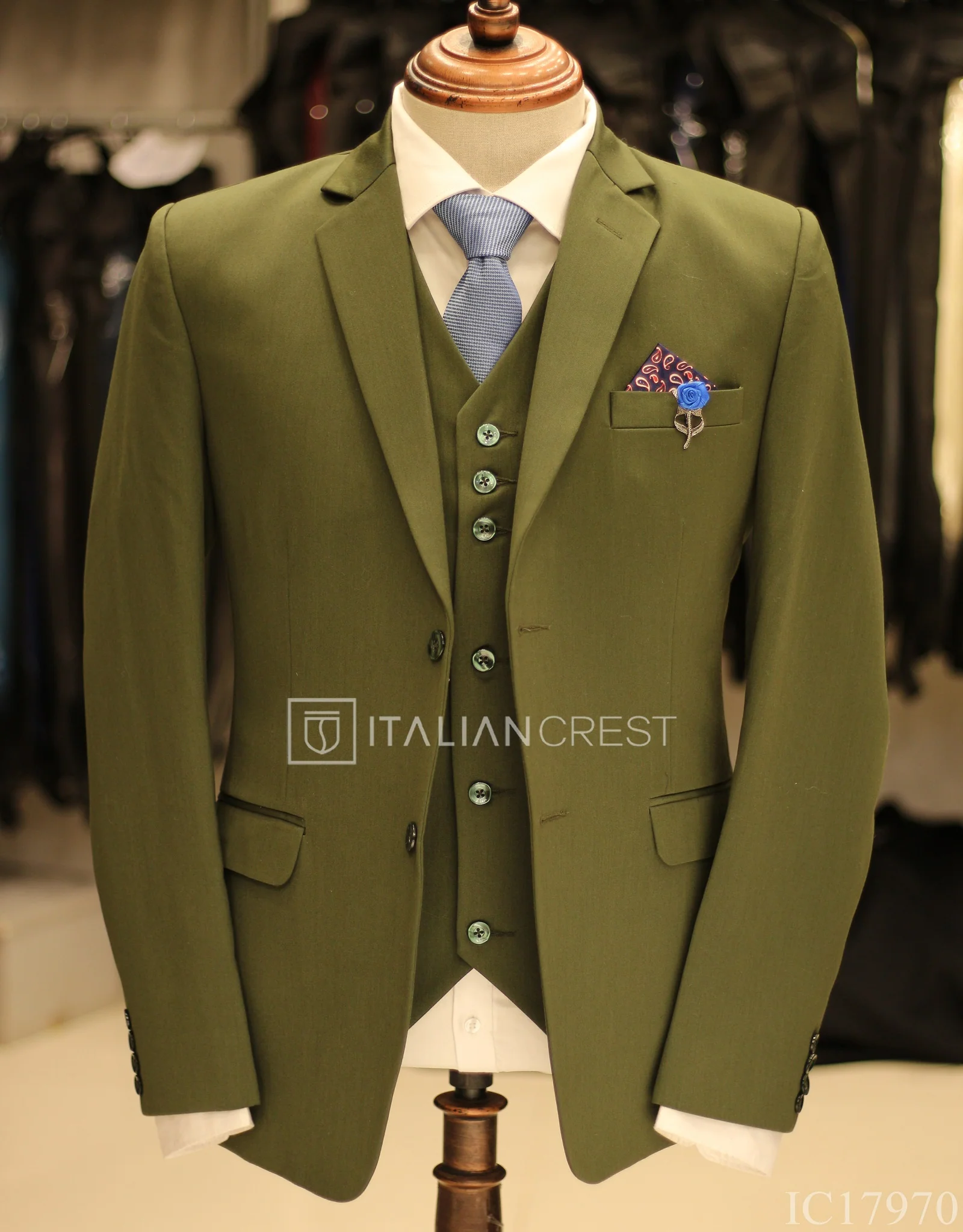 Green 3-Piece Notch Lapel Suit - Image 3