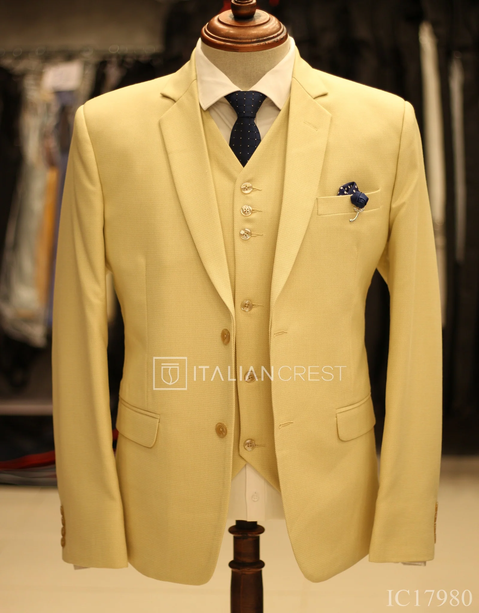 Beige 3-Piece Notch Lapel Suit - Image 3