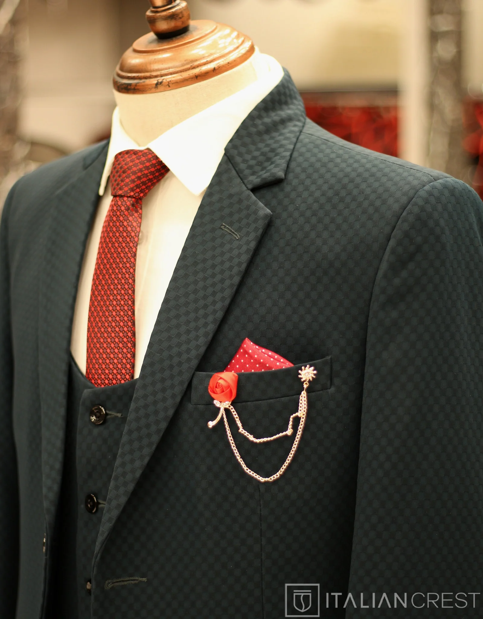 Dark Green 3-Piece Notch Lapel Suit