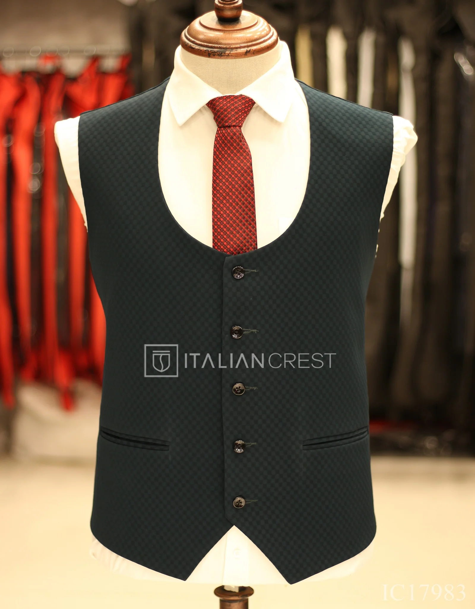 Dark Green 3-Piece Notch Lapel Suit - Image 2