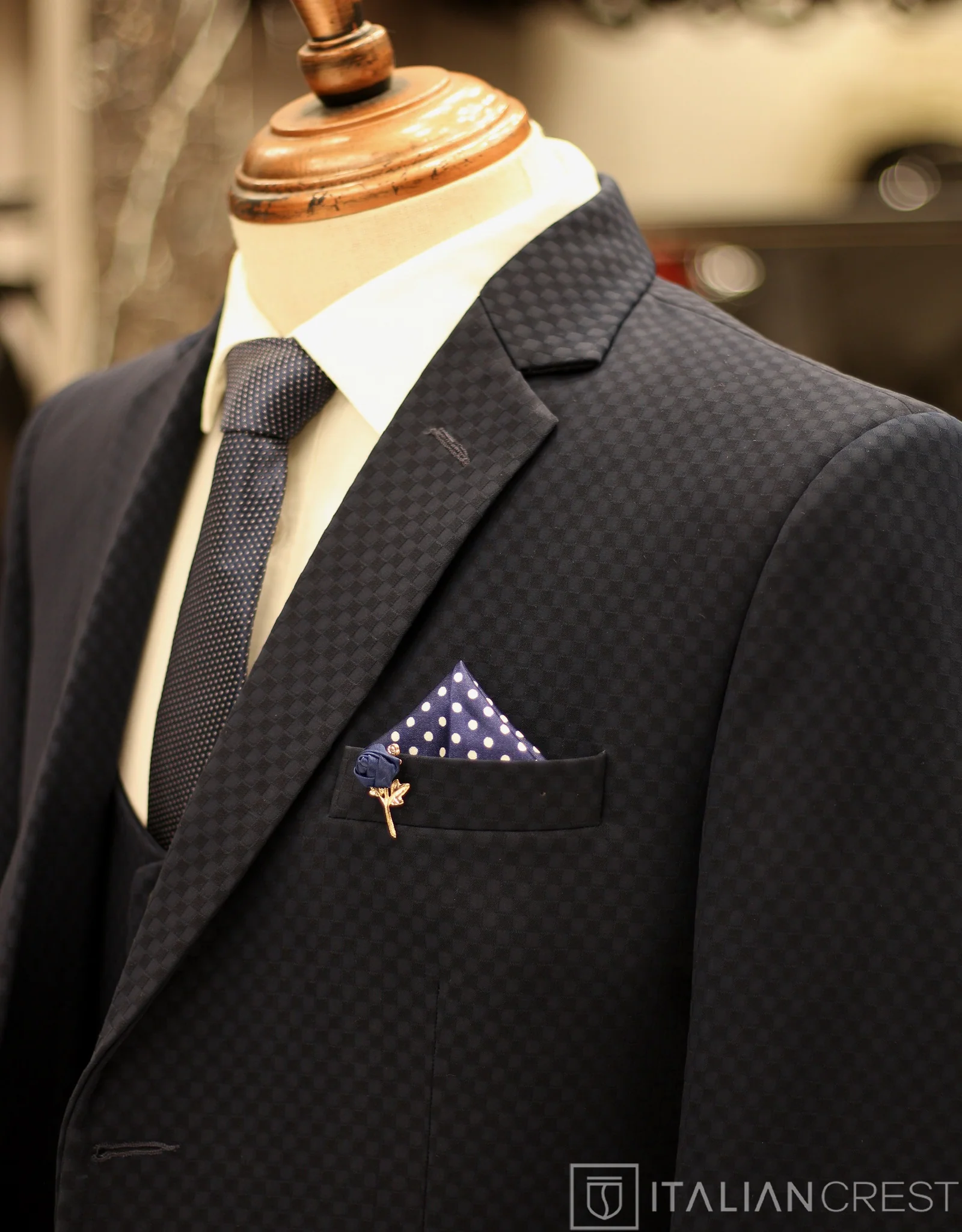 Navy Blue 3-Piece Notch Lapel Suit