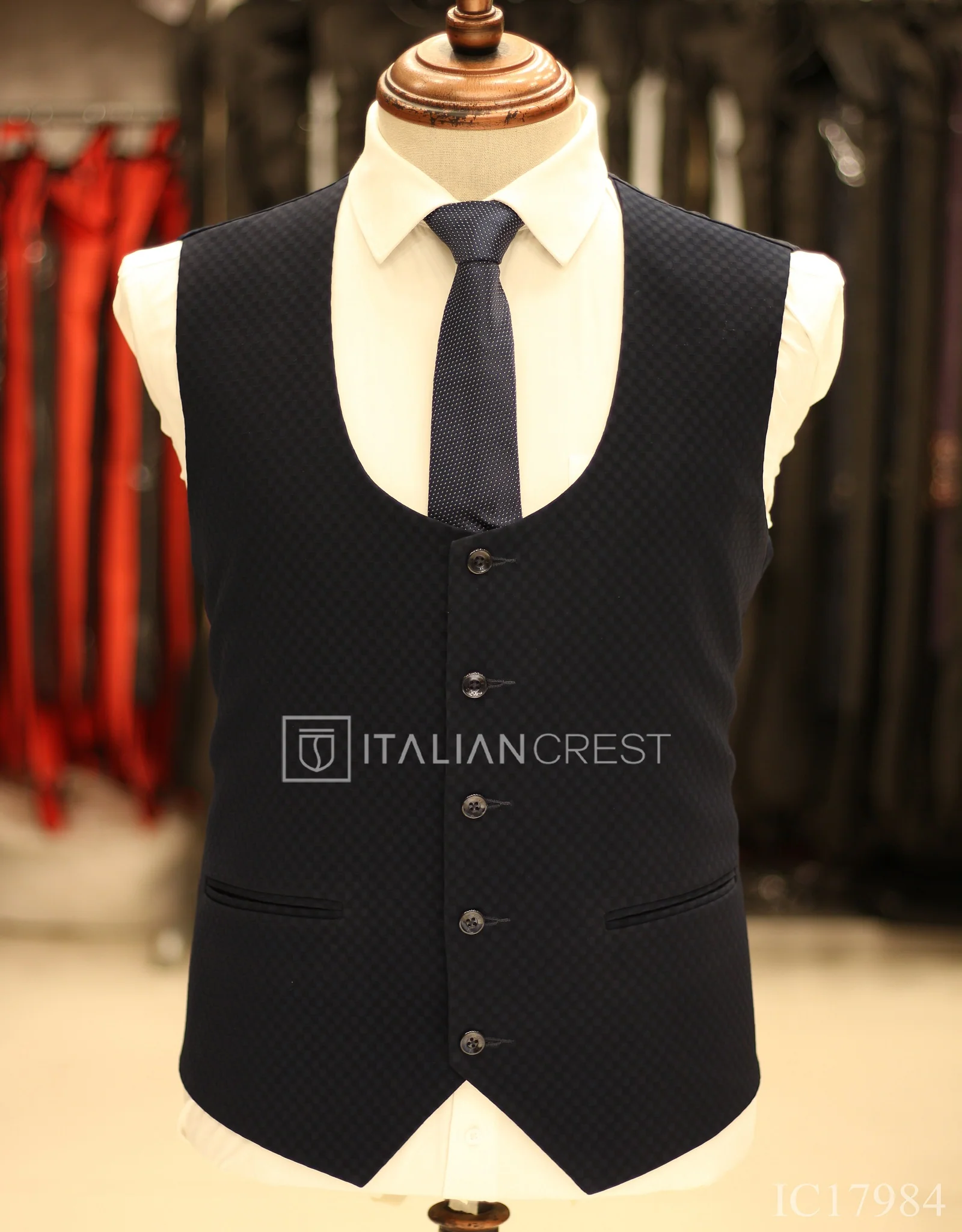 Navy Blue 3-Piece Notch Lapel Suit - Image 2