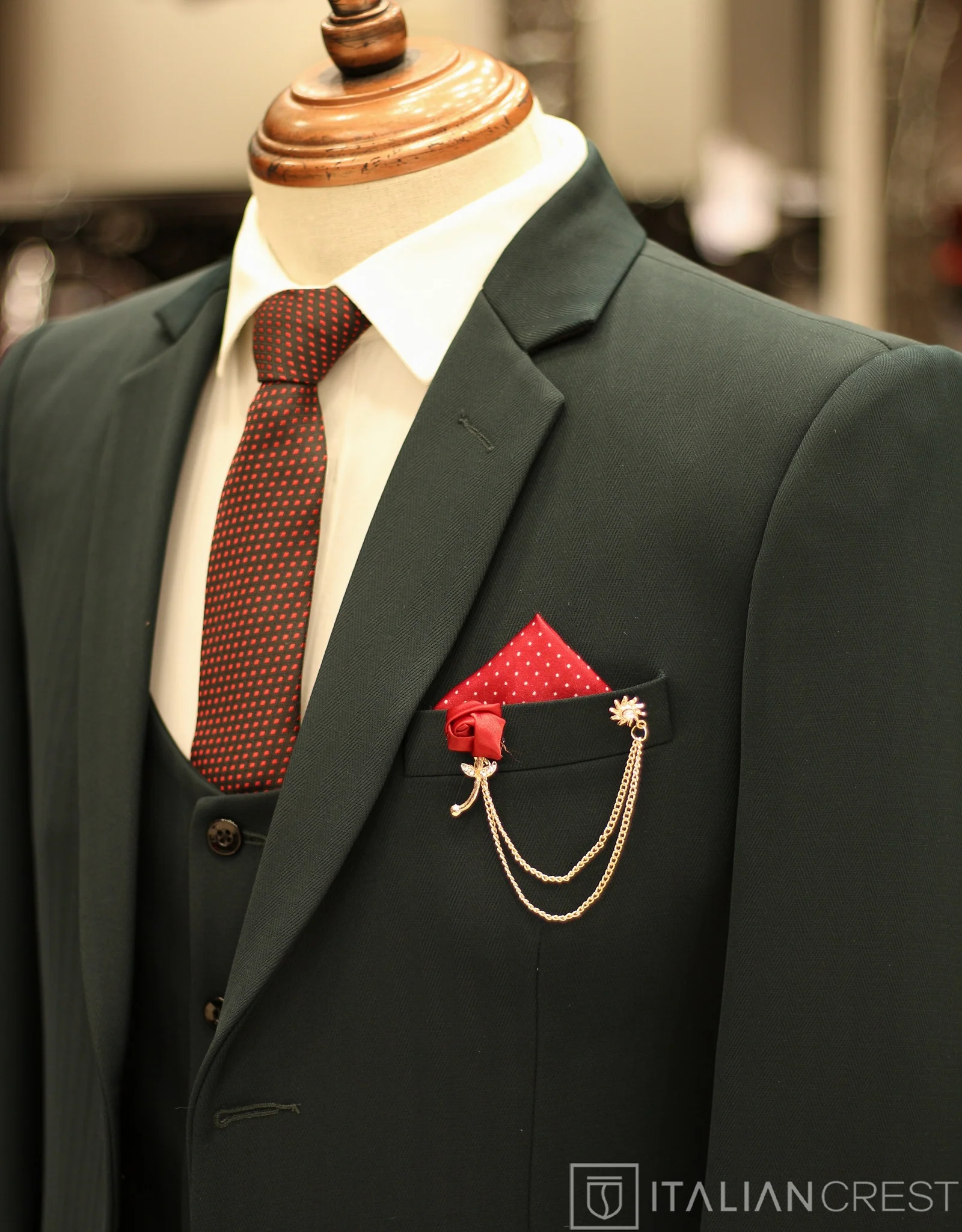 Dark Green 3-Piece Notch Lapel Suit