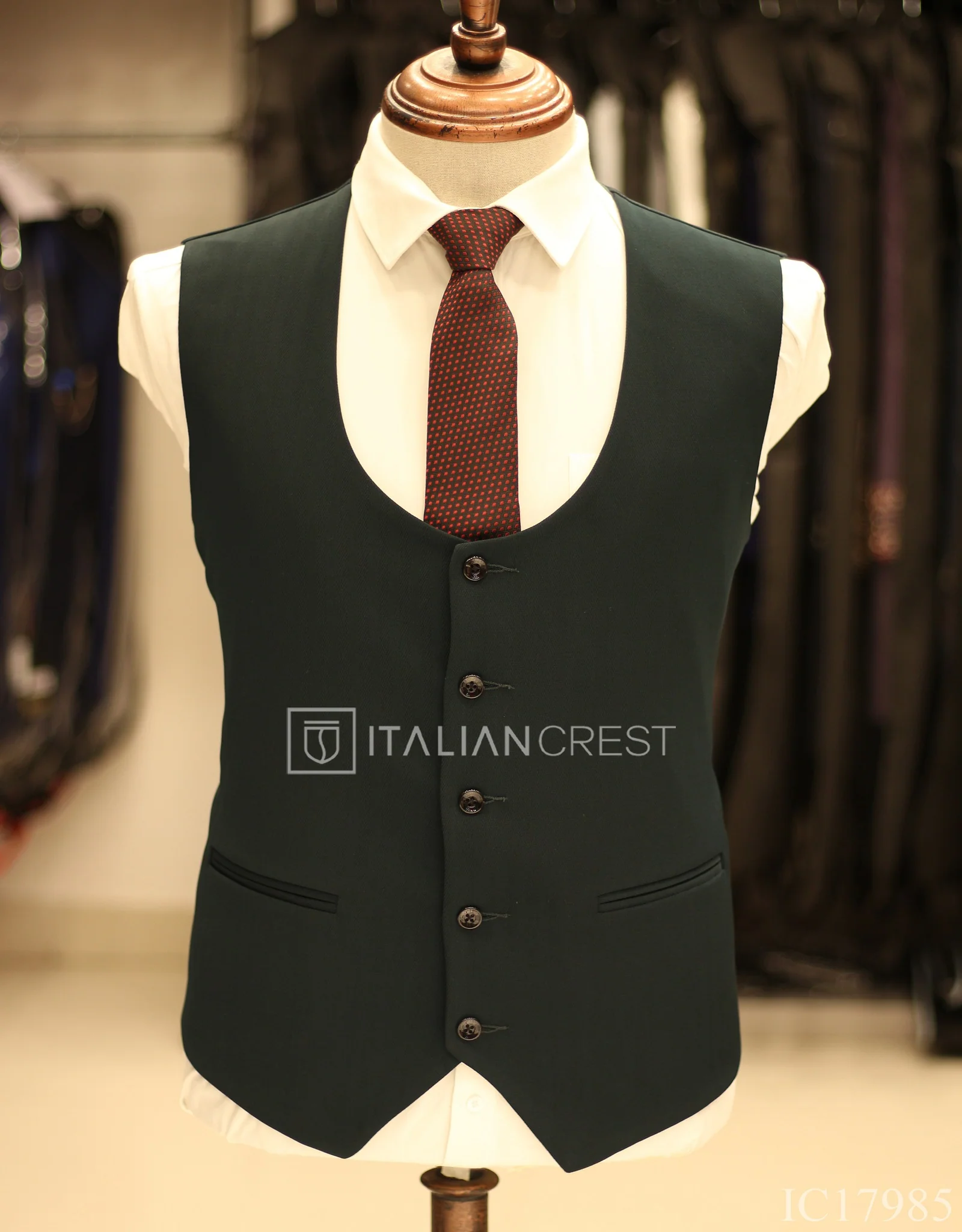 Dark Green 3-Piece Notch Lapel Suit - Image 2