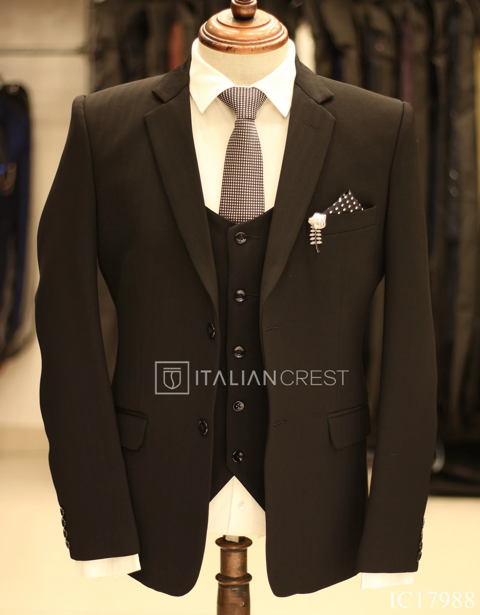 Black 3-Piece Notch Lapel Suit - Image 3