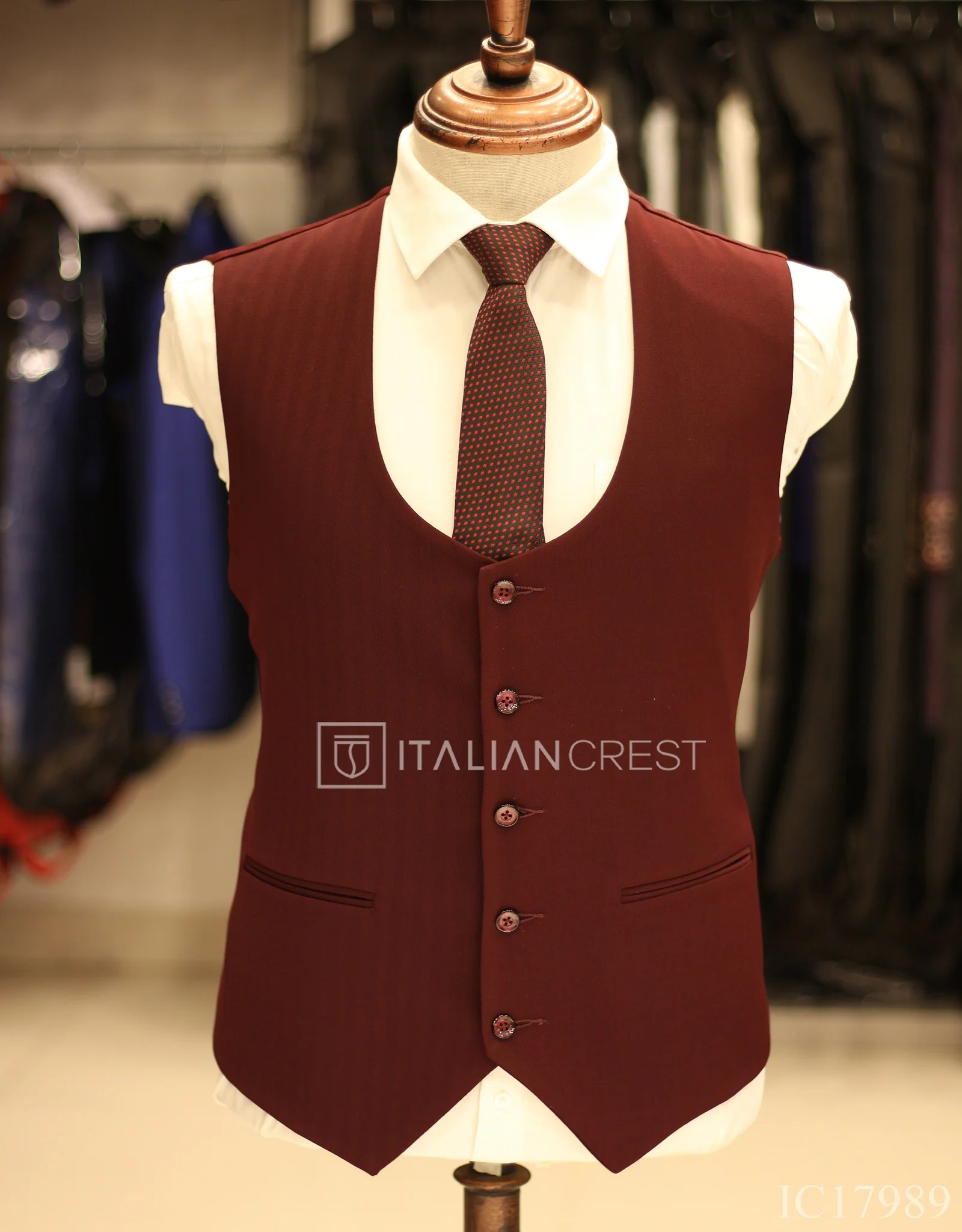 Maroon 3-Piece Notch Lapel Suit - Image 2