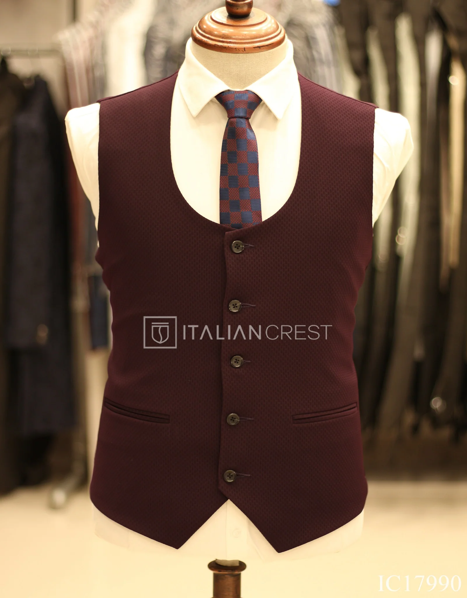 Wine 3-Piece Notch Lapel Suit - Image 2