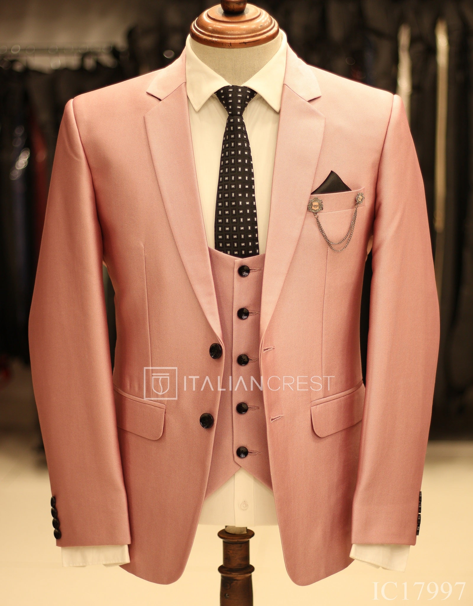 Pink 3-Piece Notch Lapel Suit - Image 3