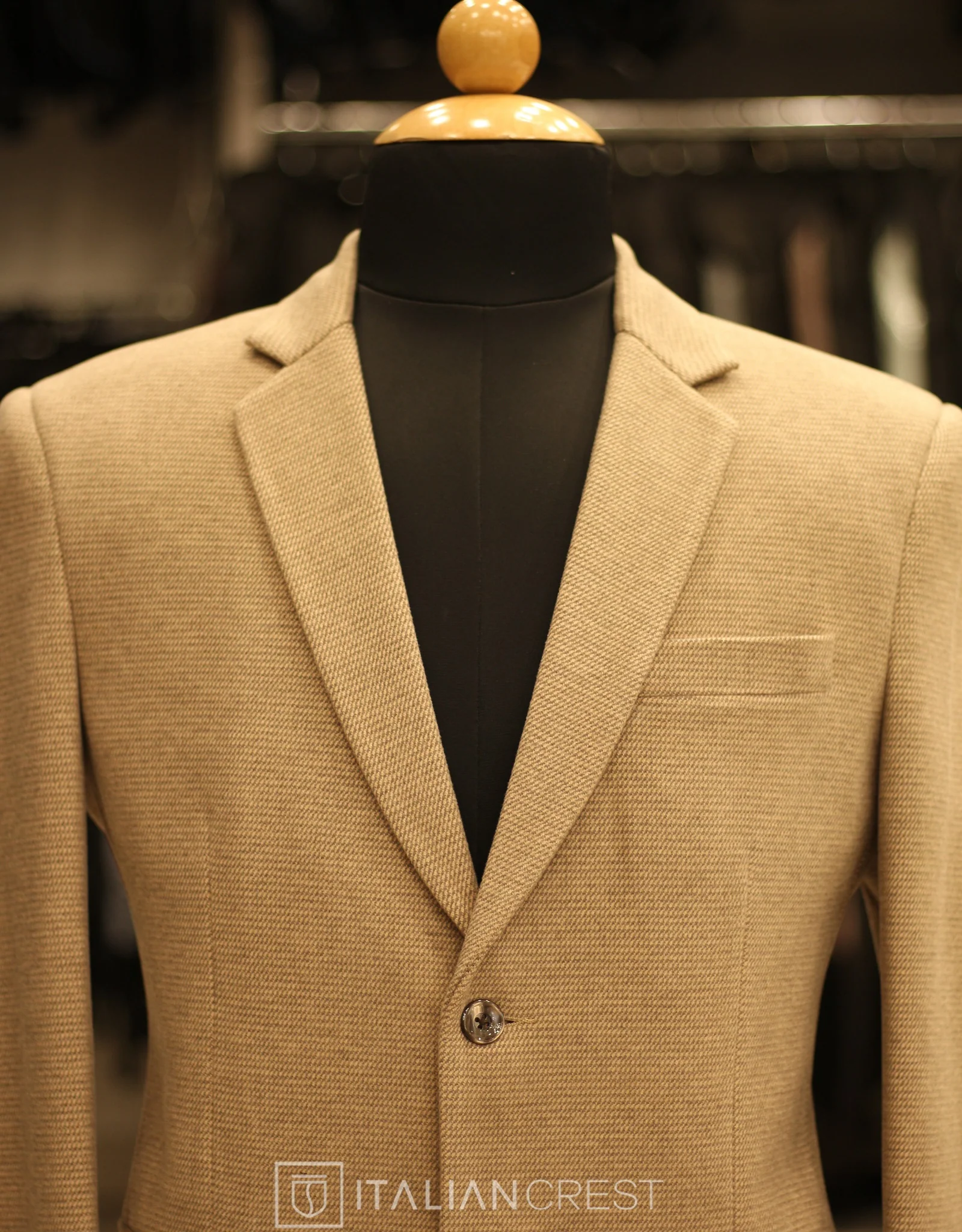 Dark Beige Knitted Tweed Blazer - Image 3