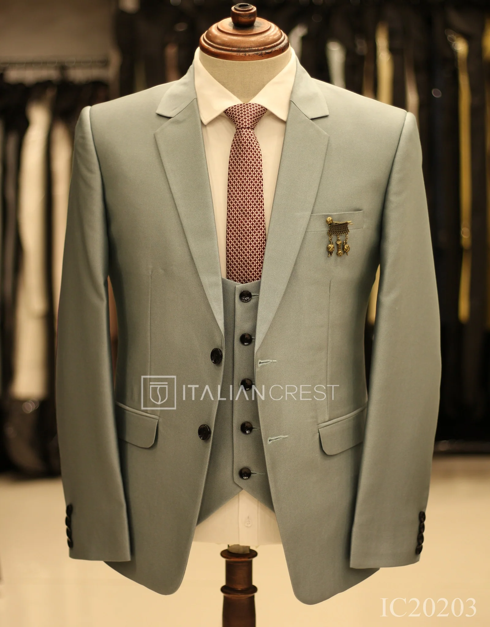 Light Green 3-Piece Notch Lapel Suit - Image 3