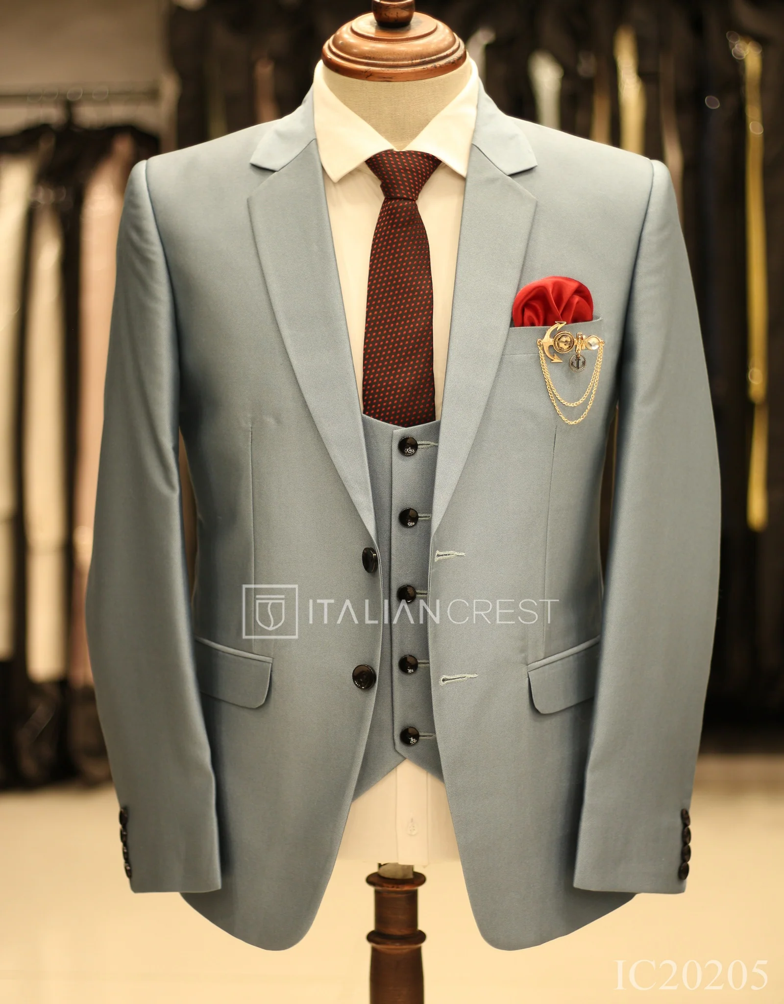 Light Blue 3-Piece Notch Lapel Suit - Image 3