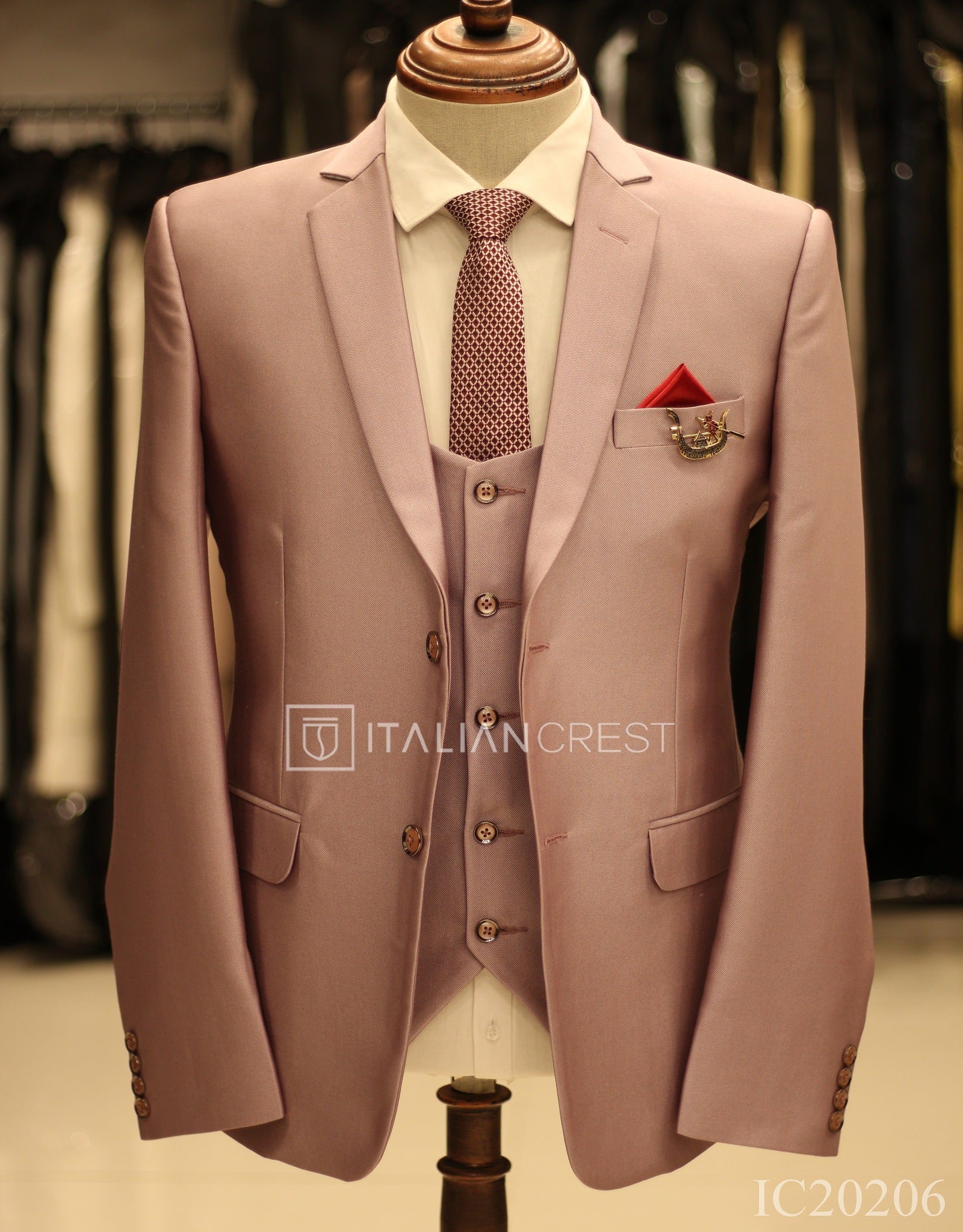 Pink 3-Piece Notch Lapel Suit - Image 3
