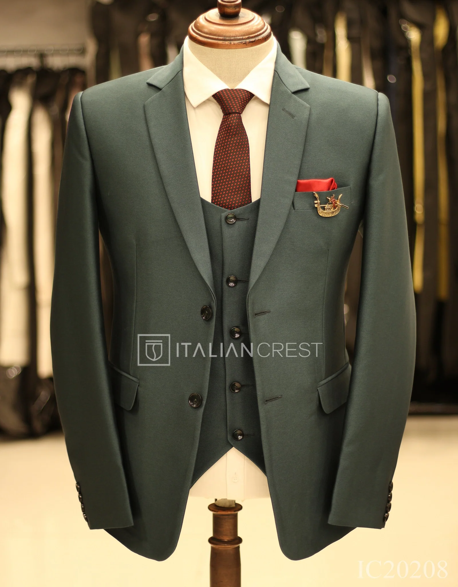 Green 3-Piece Notch Lapel Suit - Image 3