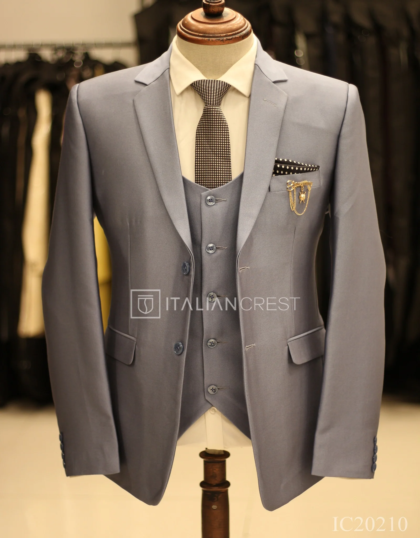 Light Blue 3-Piece Notch Lapel Suit - Image 3