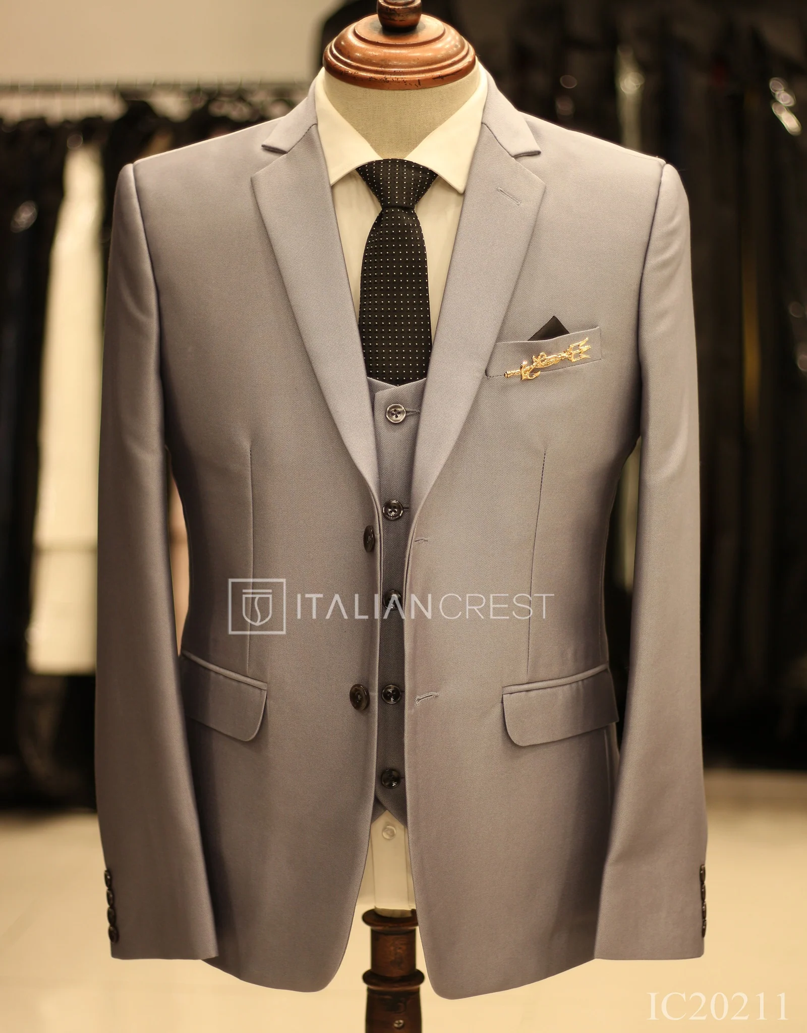 Light Blue 3-Piece Notch Lapel Suit - Image 3