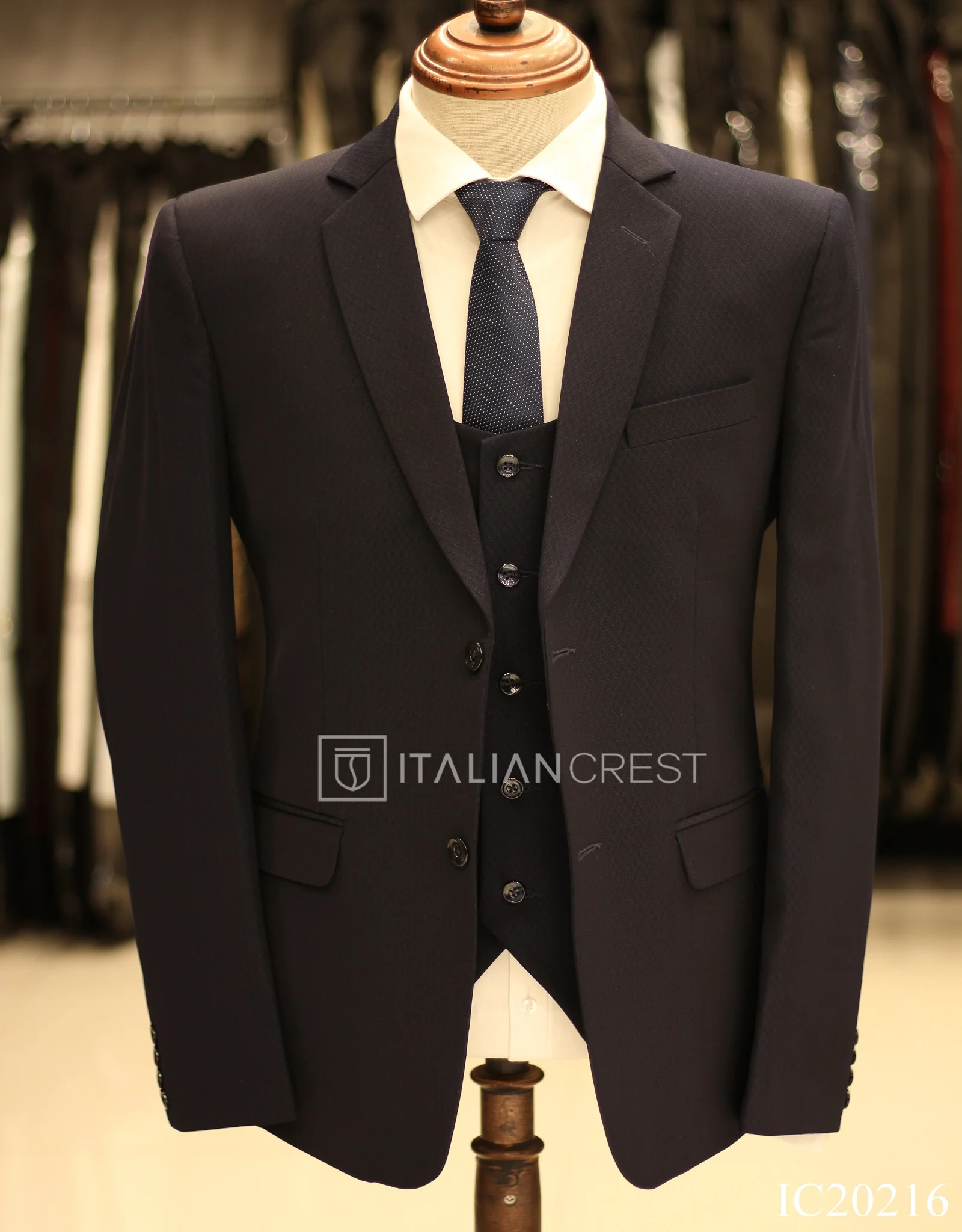 Navy Blue 3-Piece Notch Lapel Suit - Image 3