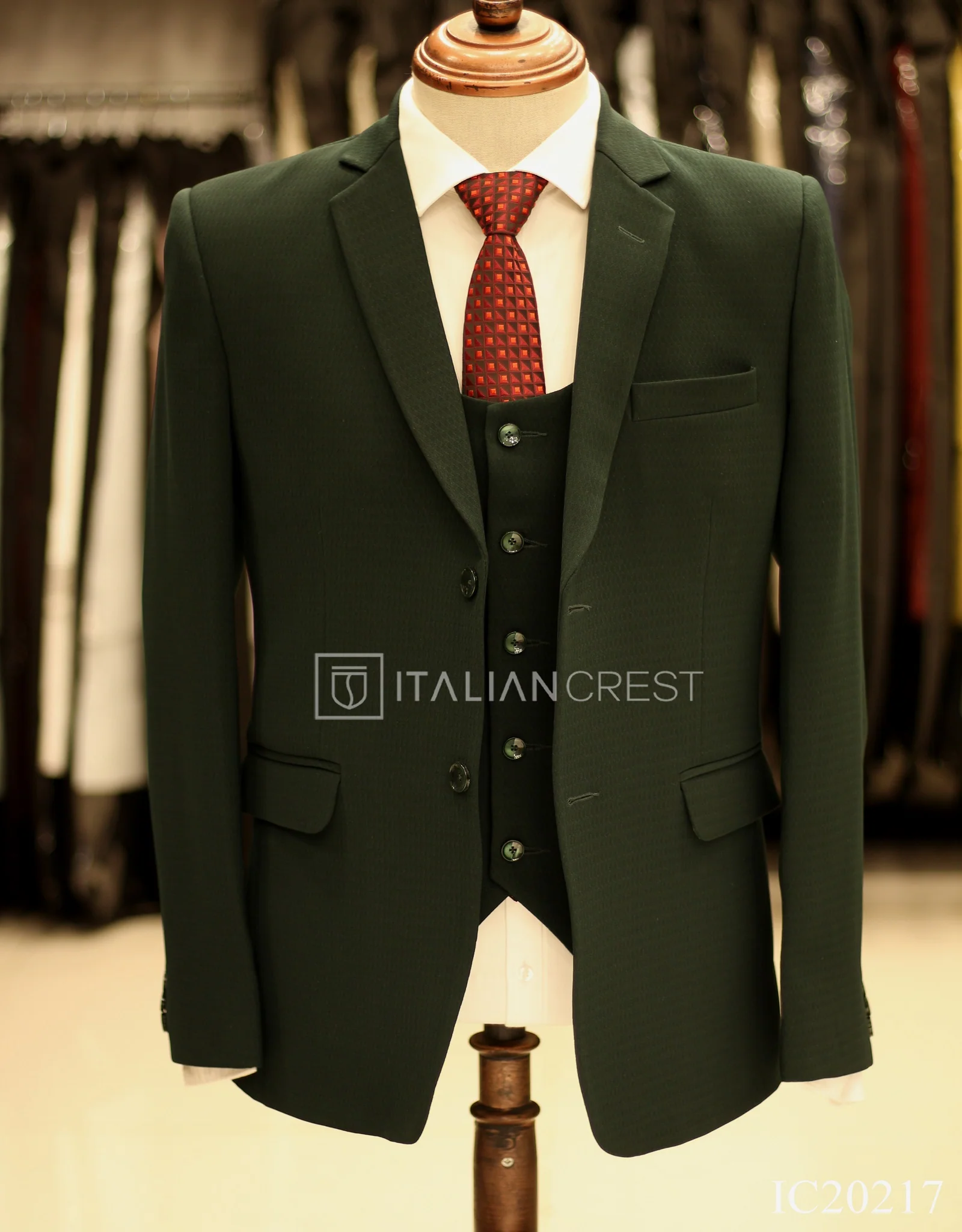 Dark Green 3-Piece Notch Lapel Suit - Image 3