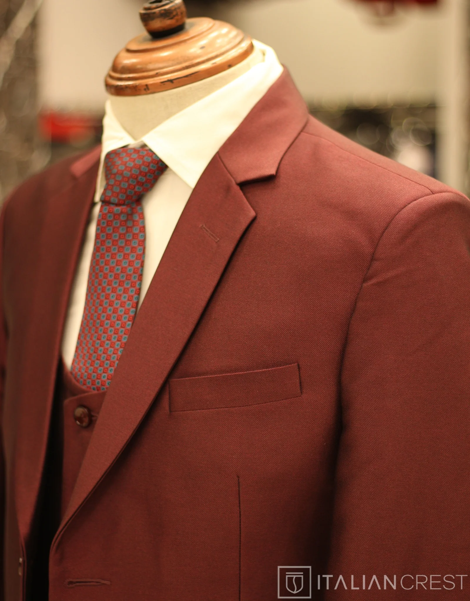 Maroon 3-Piece Notch Lapel Suit