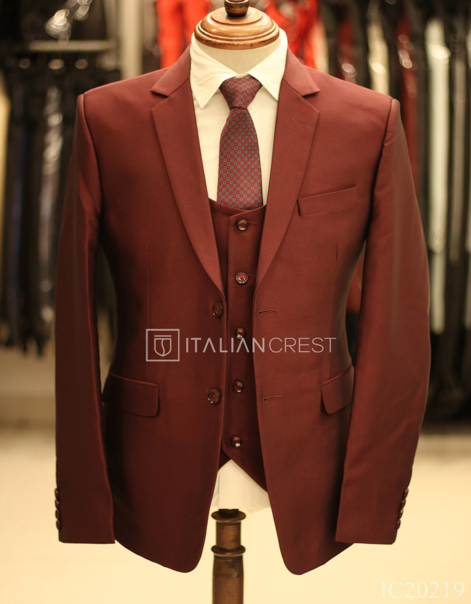 Maroon 3-Piece Notch Lapel Suit - Image 5