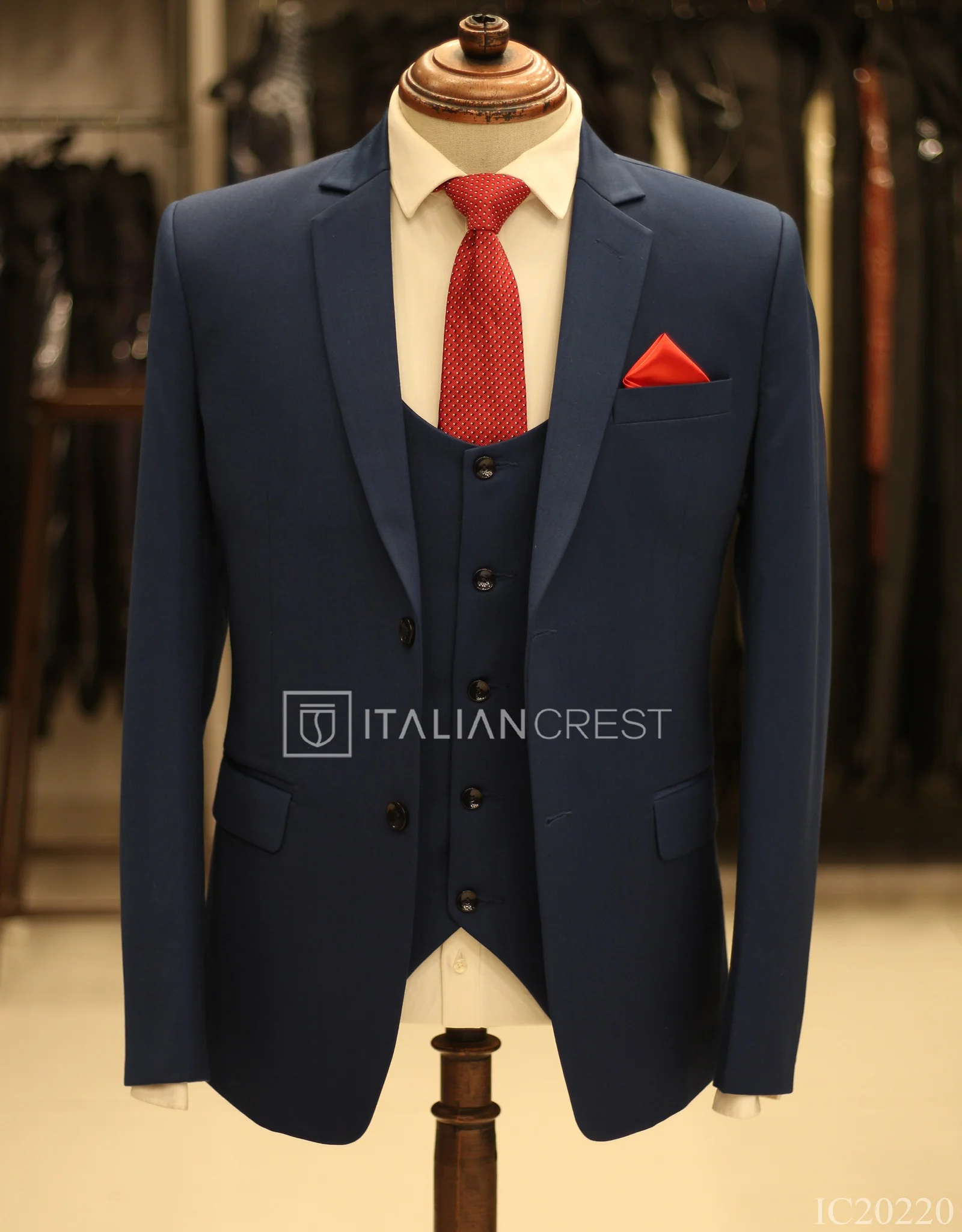 Blue 3-Piece Notch Lapel Suit - Image 3