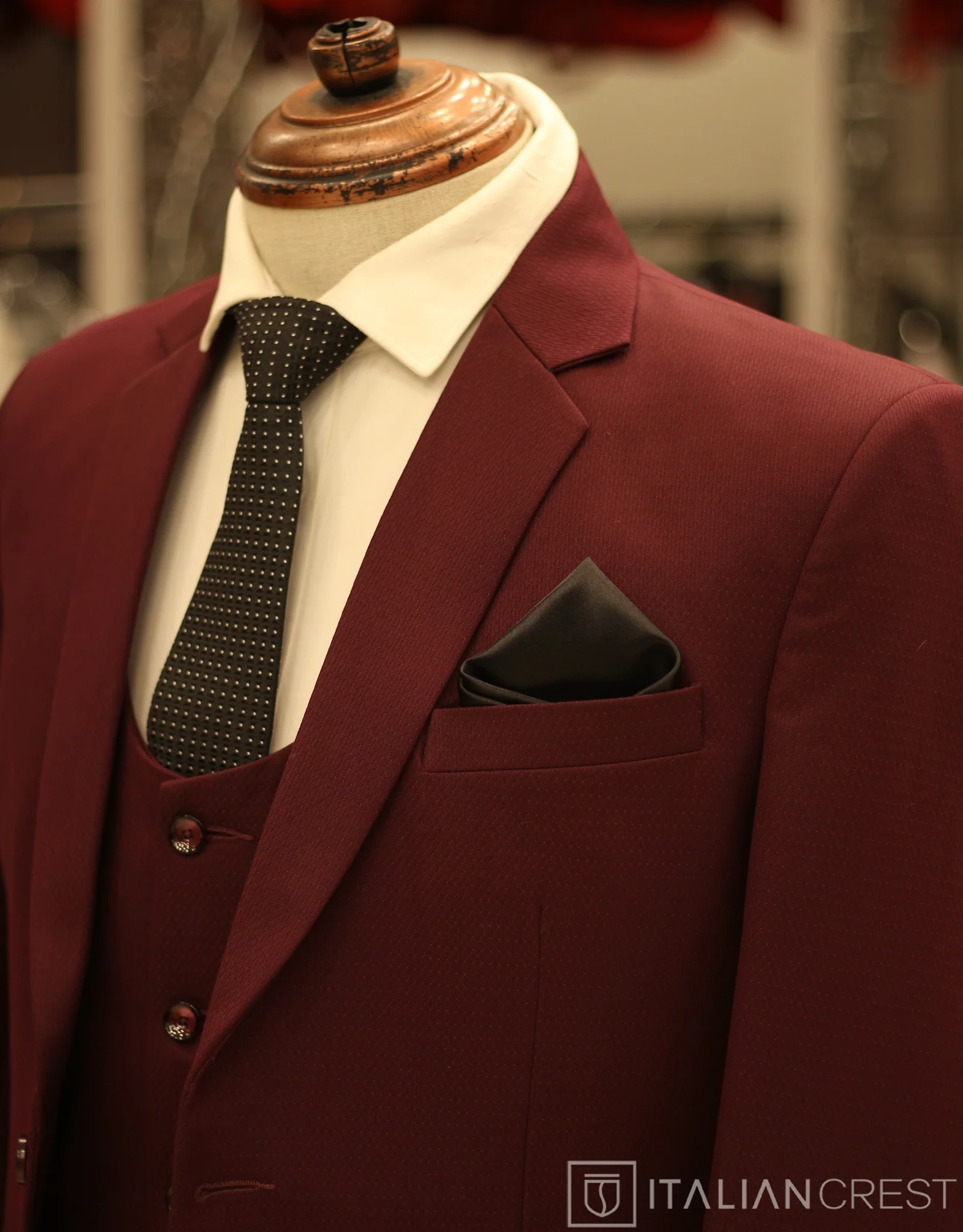 Maroon 3-Piece Notch Lapel Suit