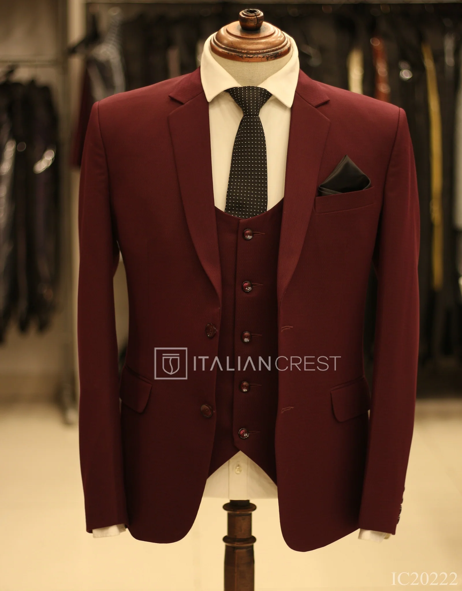Maroon 3-Piece Notch Lapel Suit - Image 3