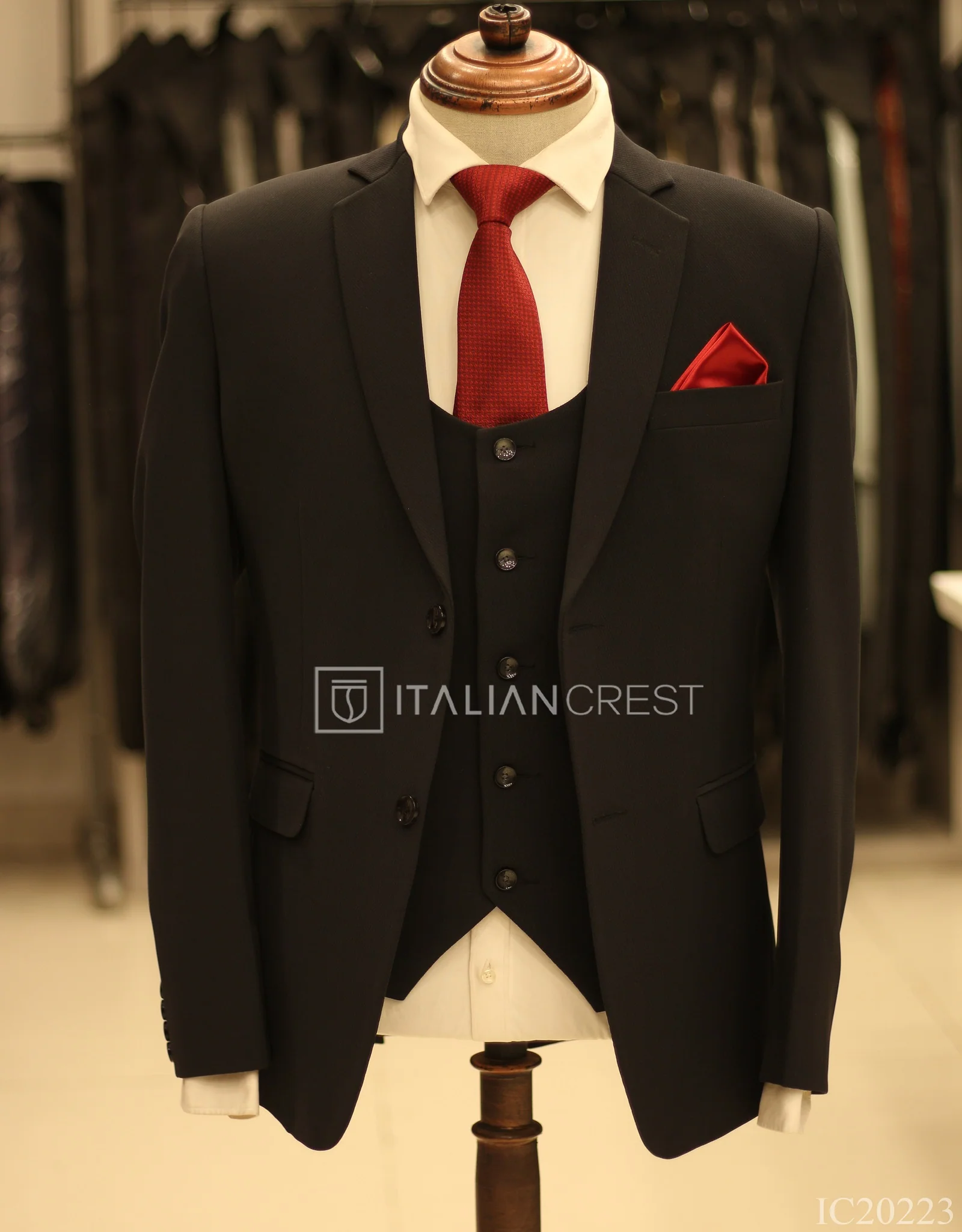 Black 3-Piece Notch Lapel Suit - Image 3