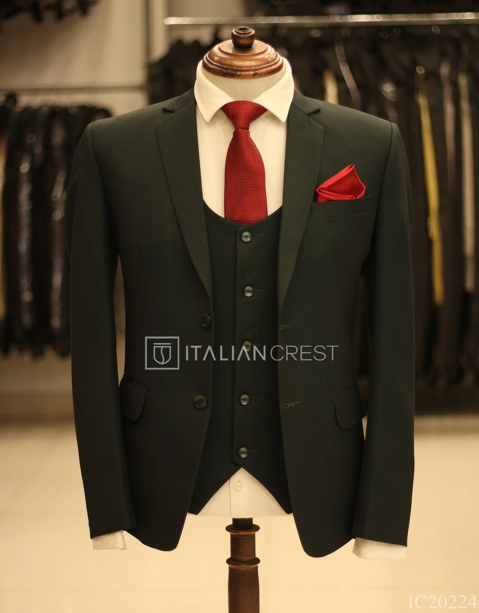 Green 3-Piece Notch Lapel Suit - Image 3