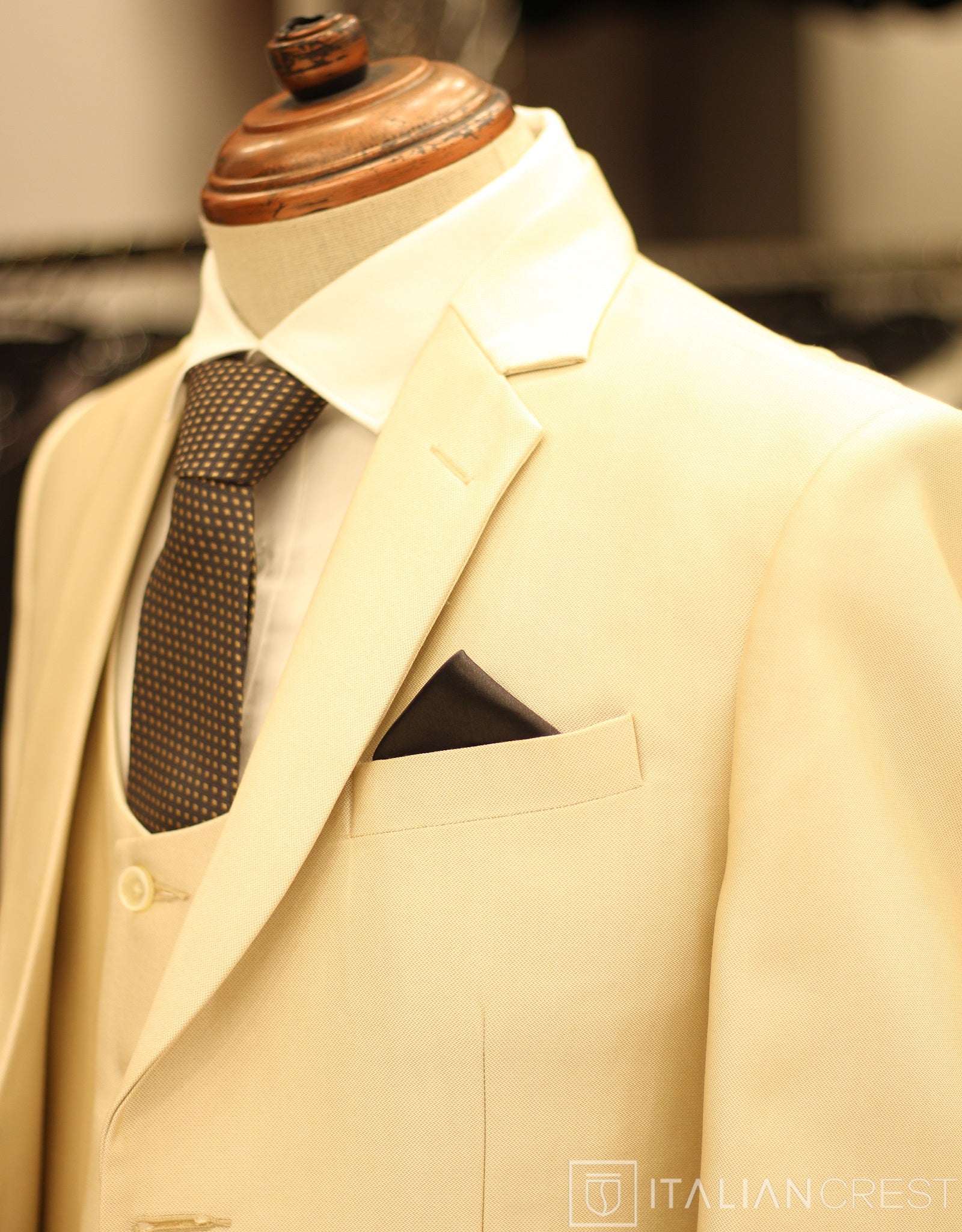 Beige 3-Piece Notch Lapel Suit