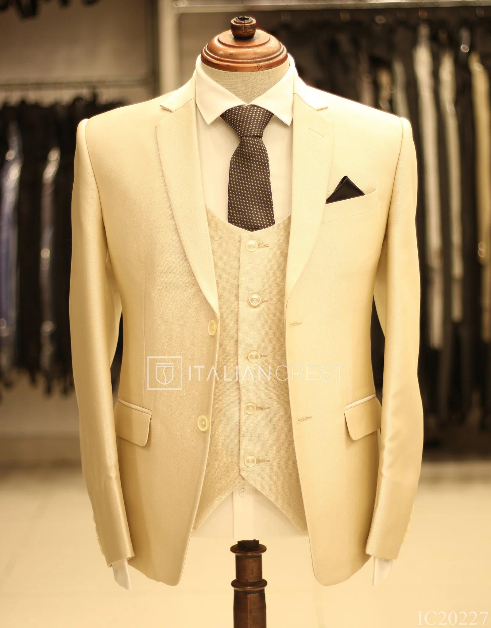 Beige 3-Piece Notch Lapel Suit - Image 3