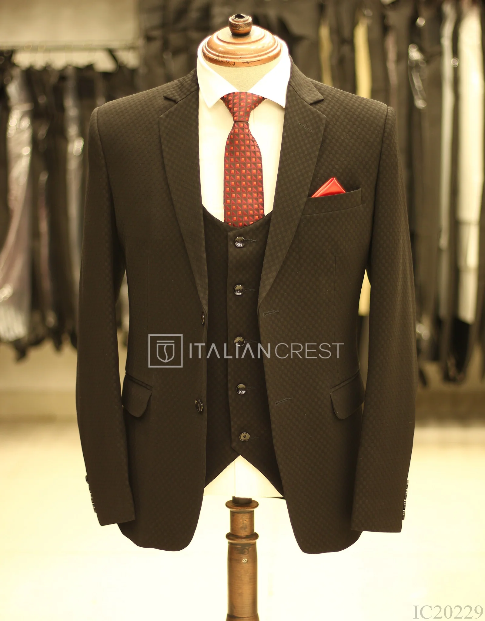 Black 3-Piece Notch Lapel Suit - Image 3