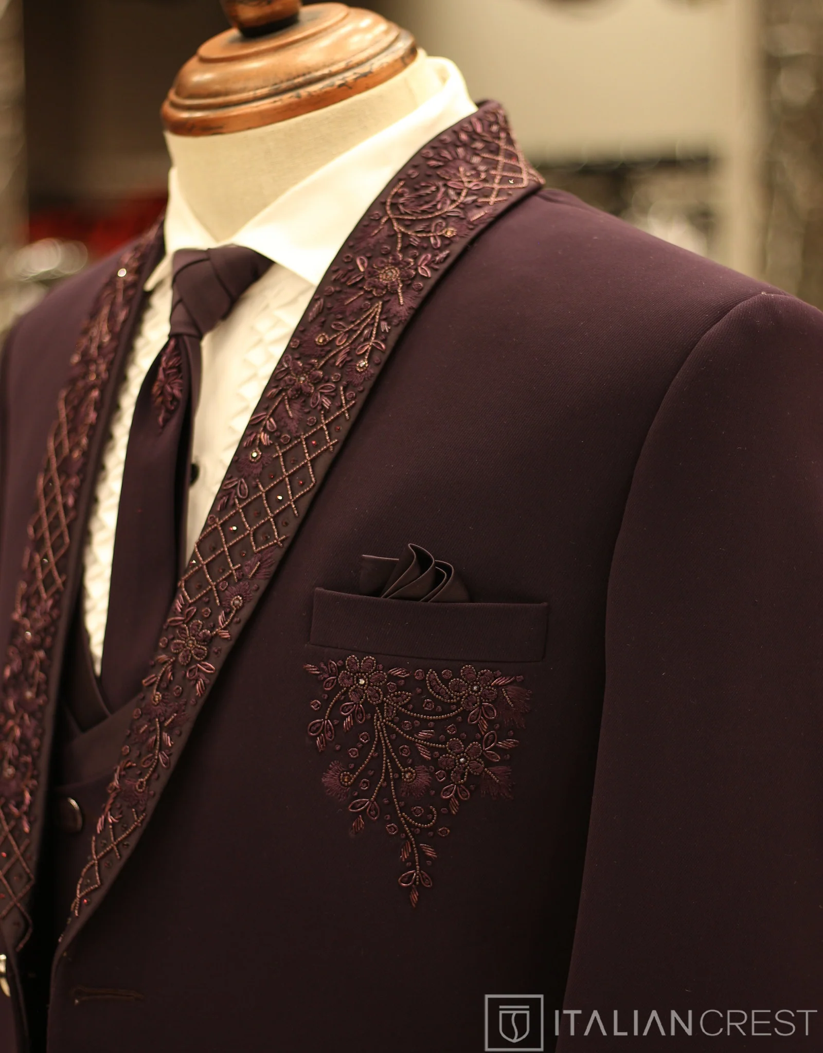 Purple Embroidery Work 5pc Wedding Suit
