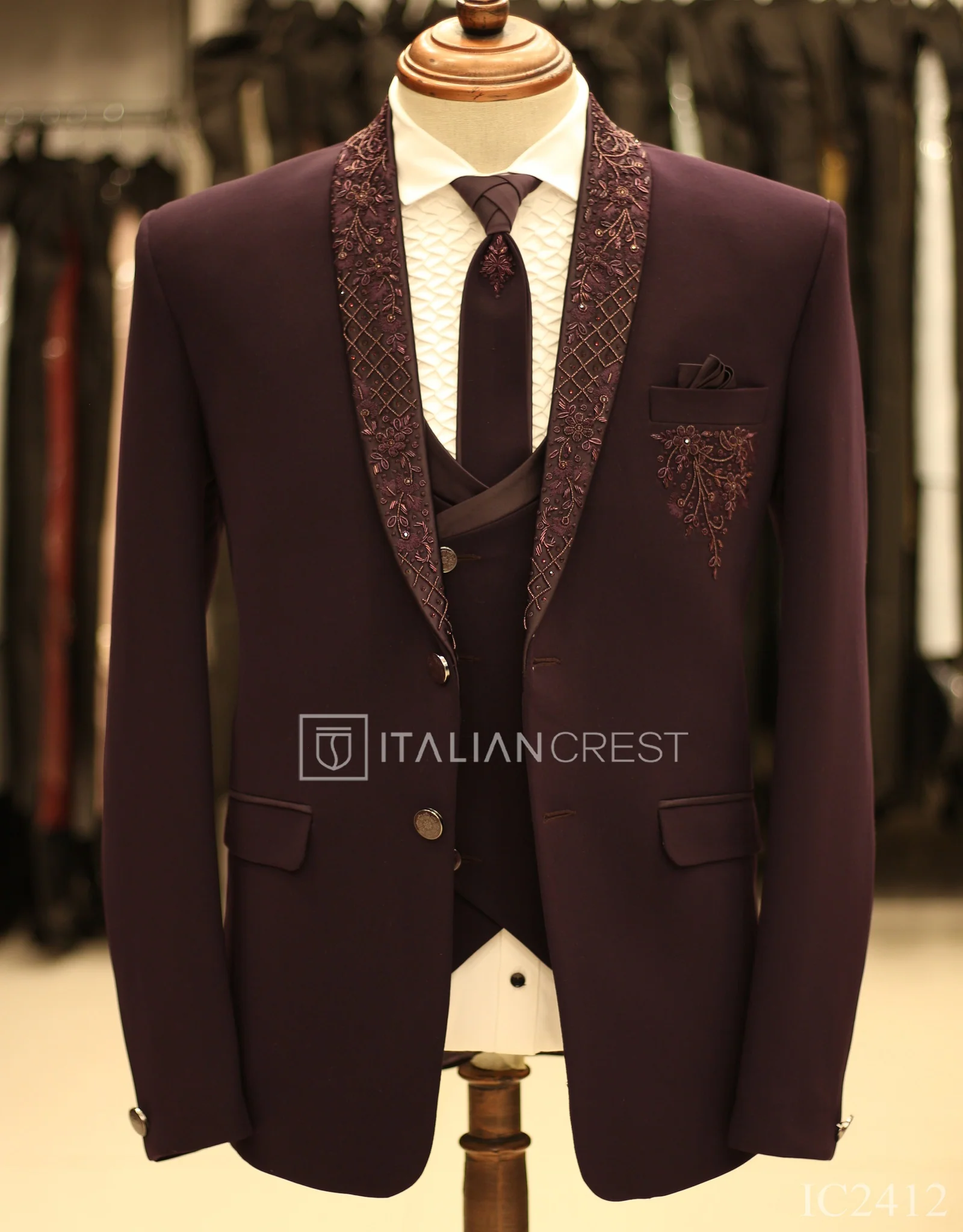 Purple Embroidery Work 5pc Wedding Suit - Image 3