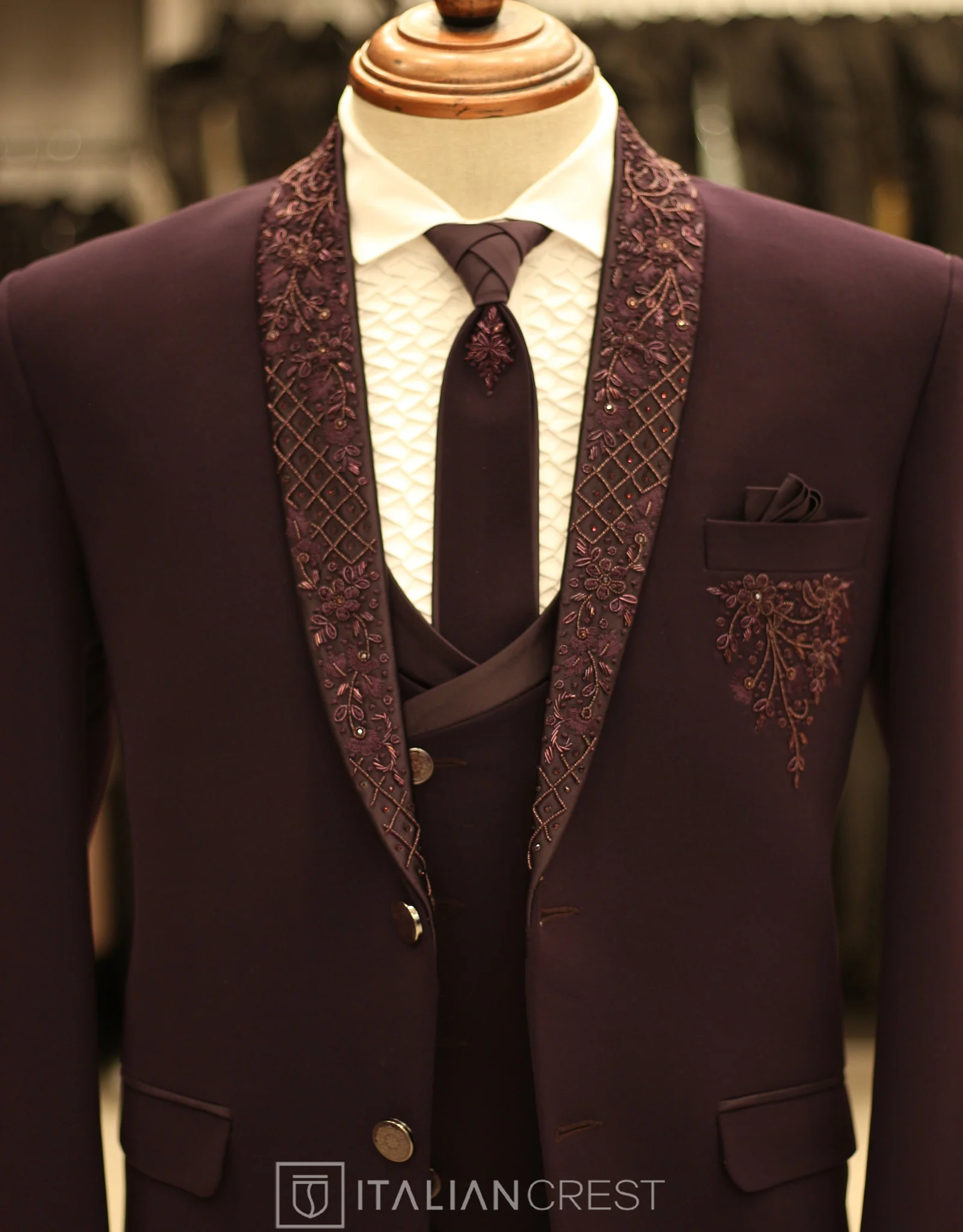 Purple Embroidery Work 5pc Wedding Suit - Image 4