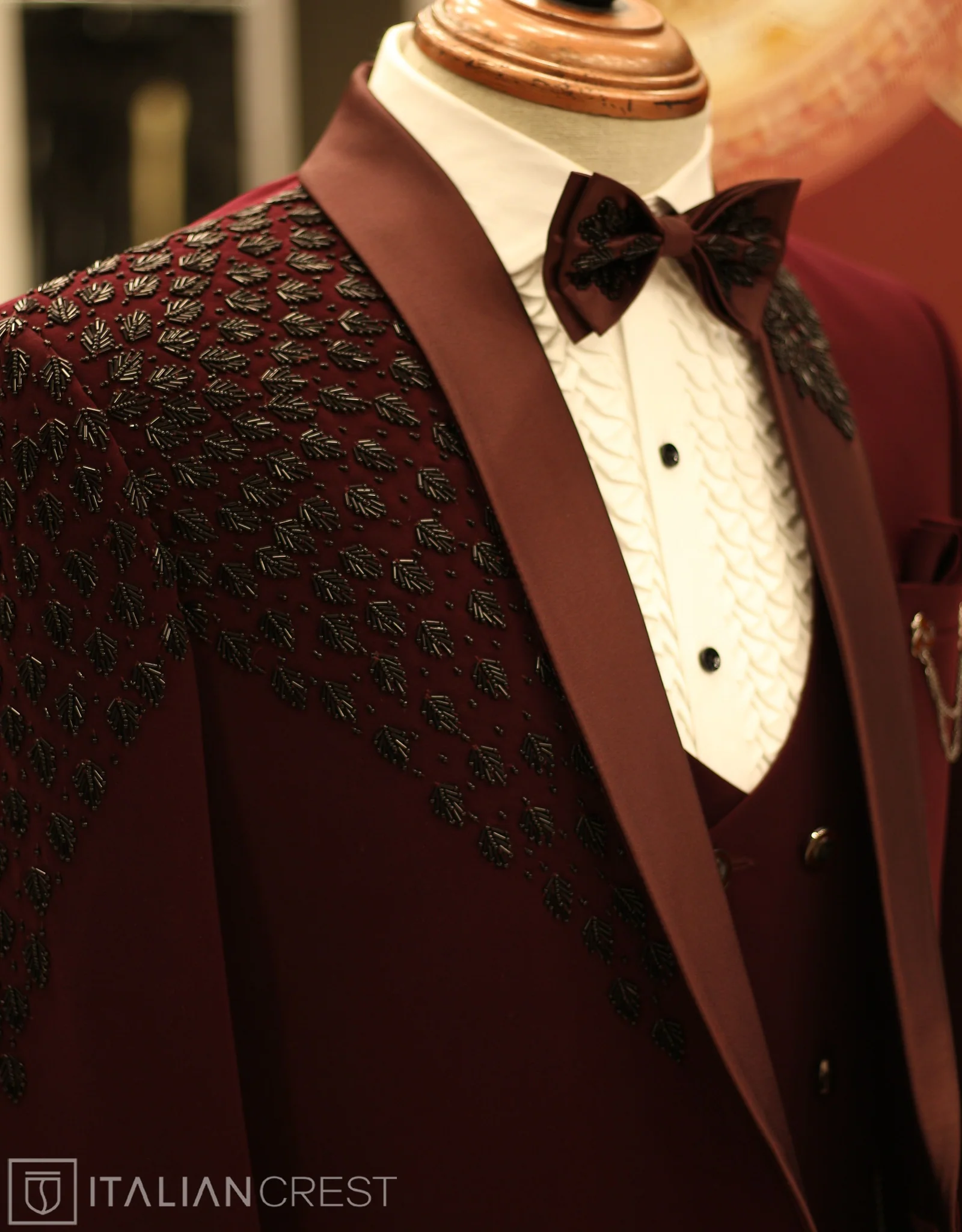 Maroon Embroidery Work 5pc Wedding Suit - Image 2