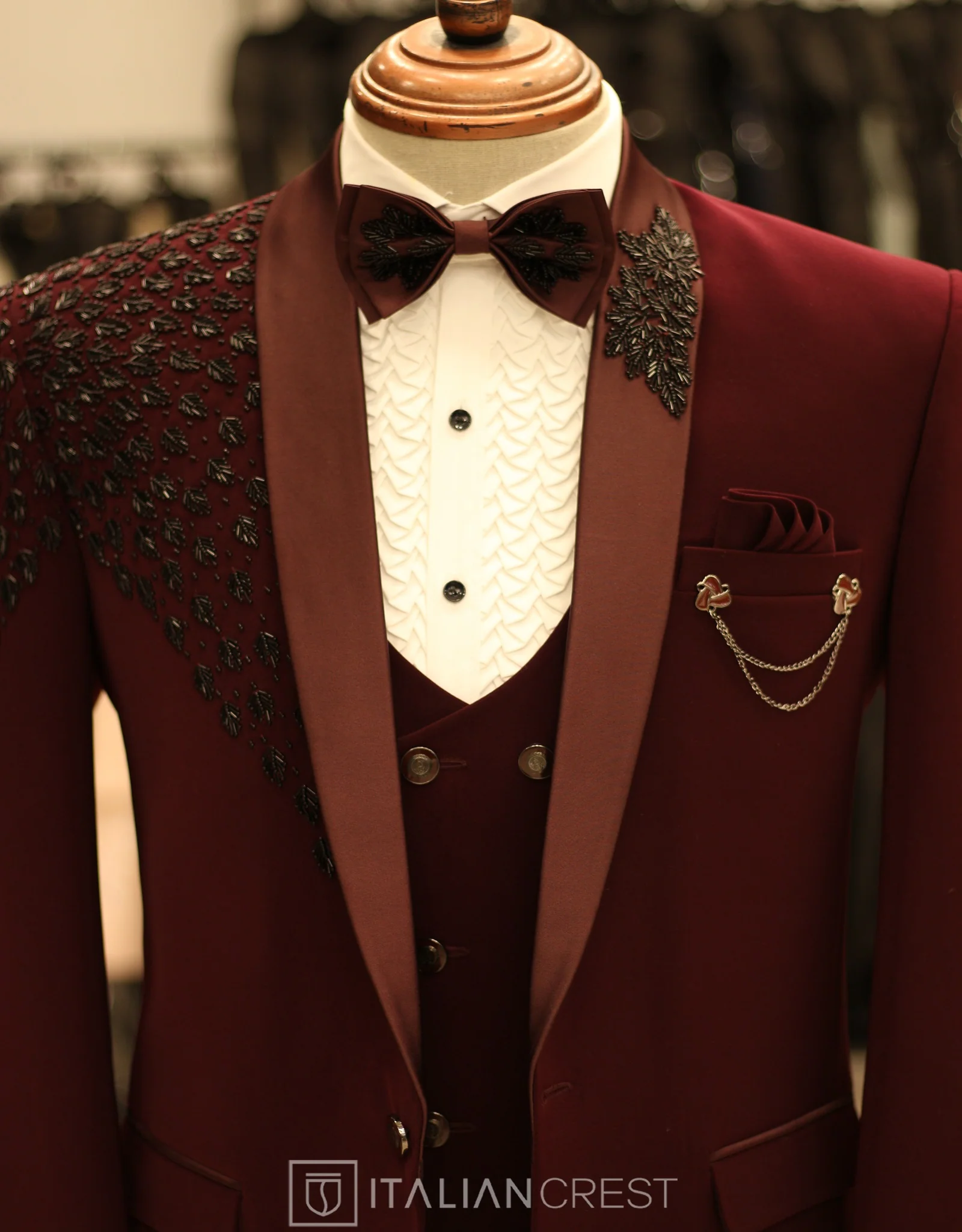 Maroon Embroidery Work 5pc Wedding Suit - Image 3