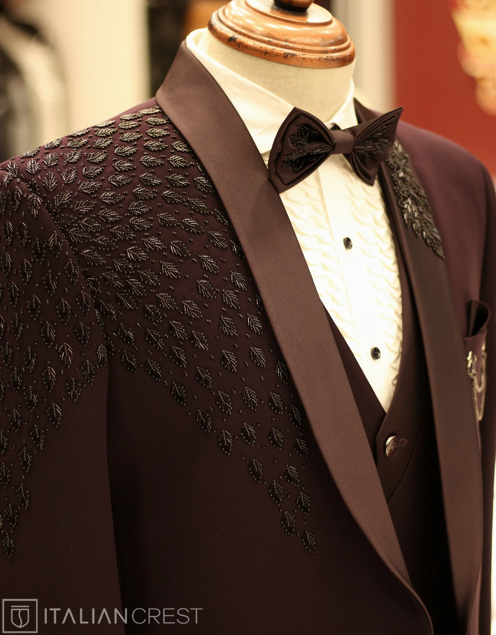 Wine Purple Embroidery Work 5pc Wedding Suit