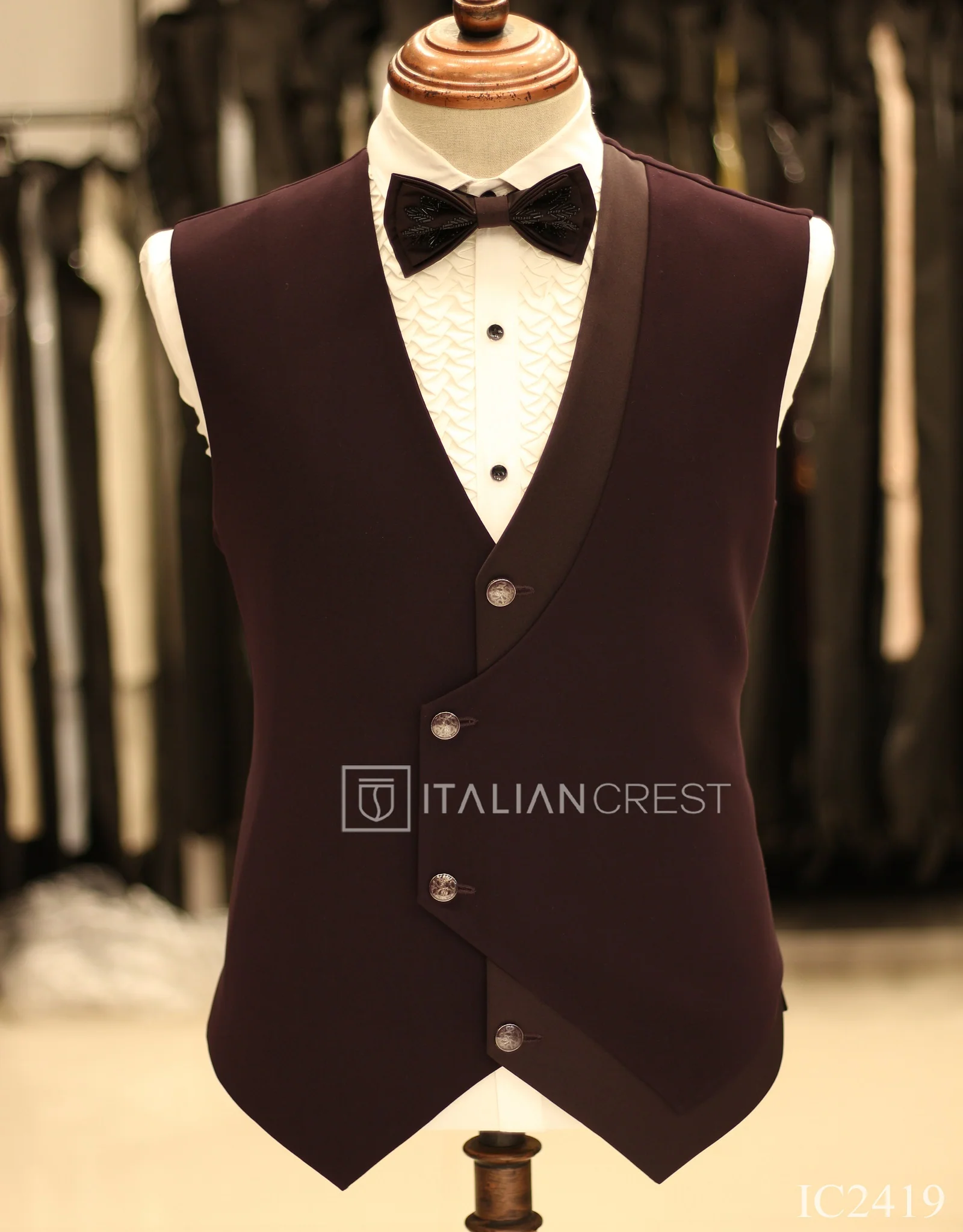 Wine Purple Embroidery Work 5pc Wedding Suit - Image 2