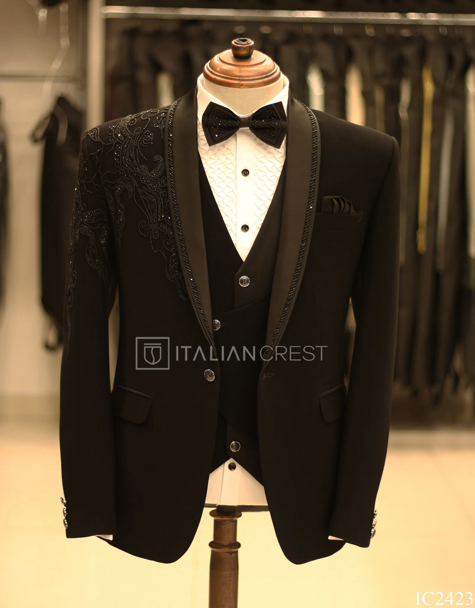 Black Embroidery Work 5pc Wedding Suit - Image 5