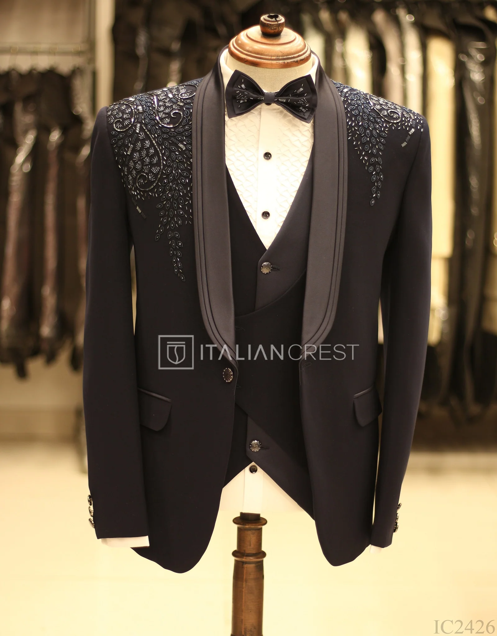 Blue Embroidery Work 5pc Wedding Suit - Image 3